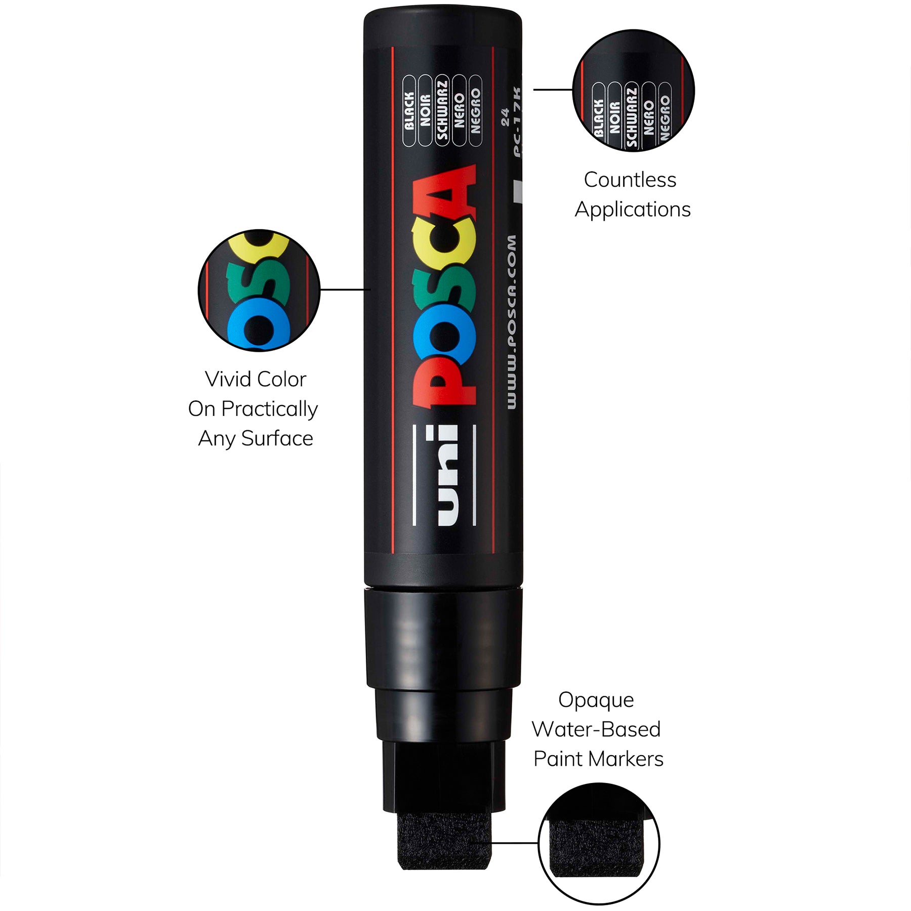 uni® POSCA PC-17K Water-Based Paint Markers, Extra Broad Tip (15mm), Black