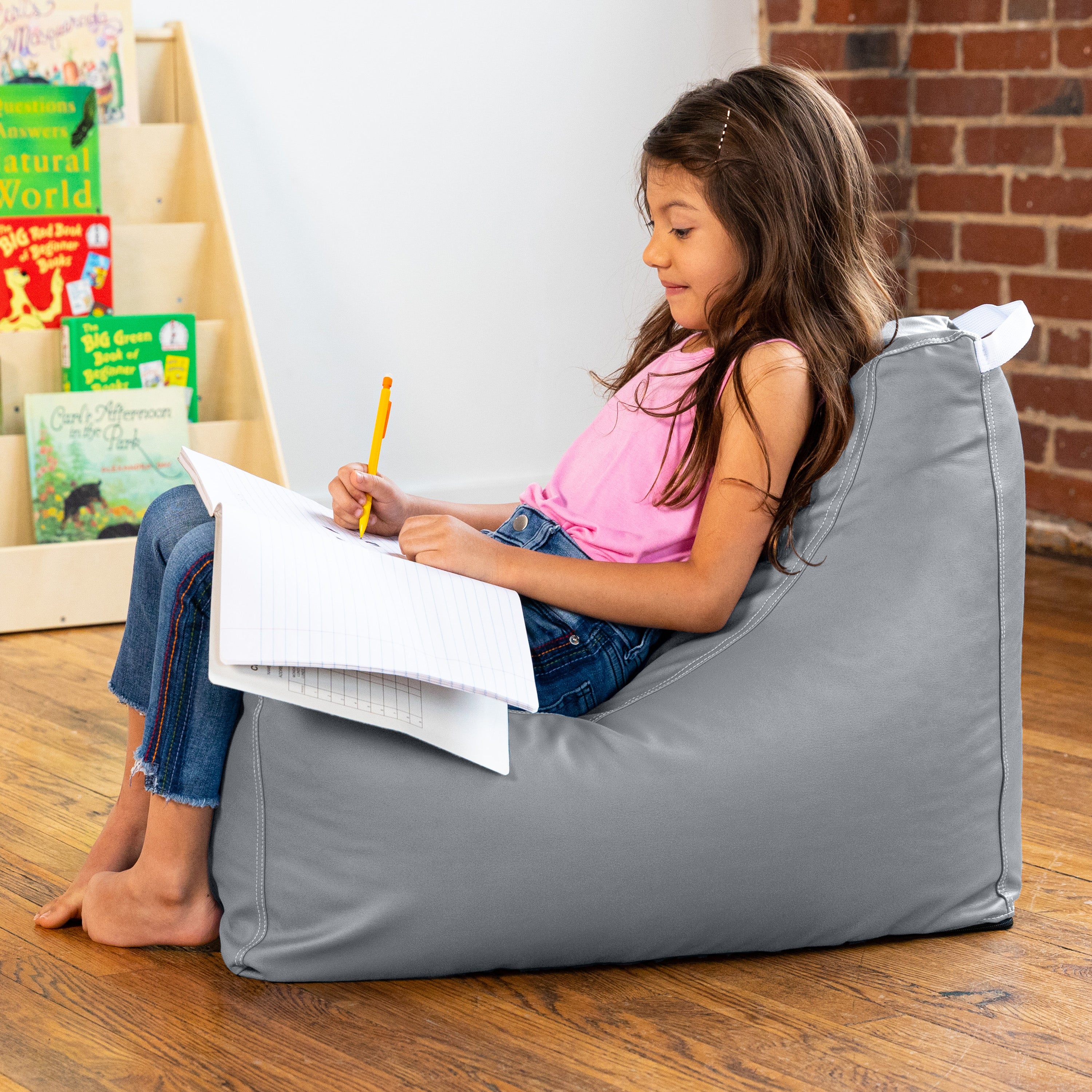 Jaxx Pezzi Jr Kids Classroom Bean Bag Chair, Premium Vinyl, Submarine Grey