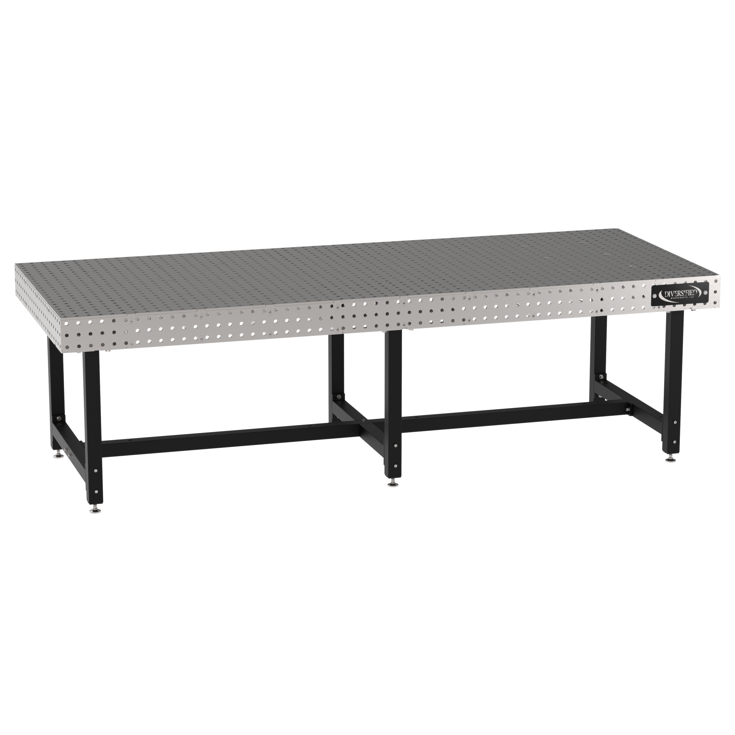 Welding Fixture Table, Fixed Height, 36"H x 120"L x 48"D, 1/4" Carbon Steel Top, Six Black Powdercoat Legs, Self-Leveling Feet