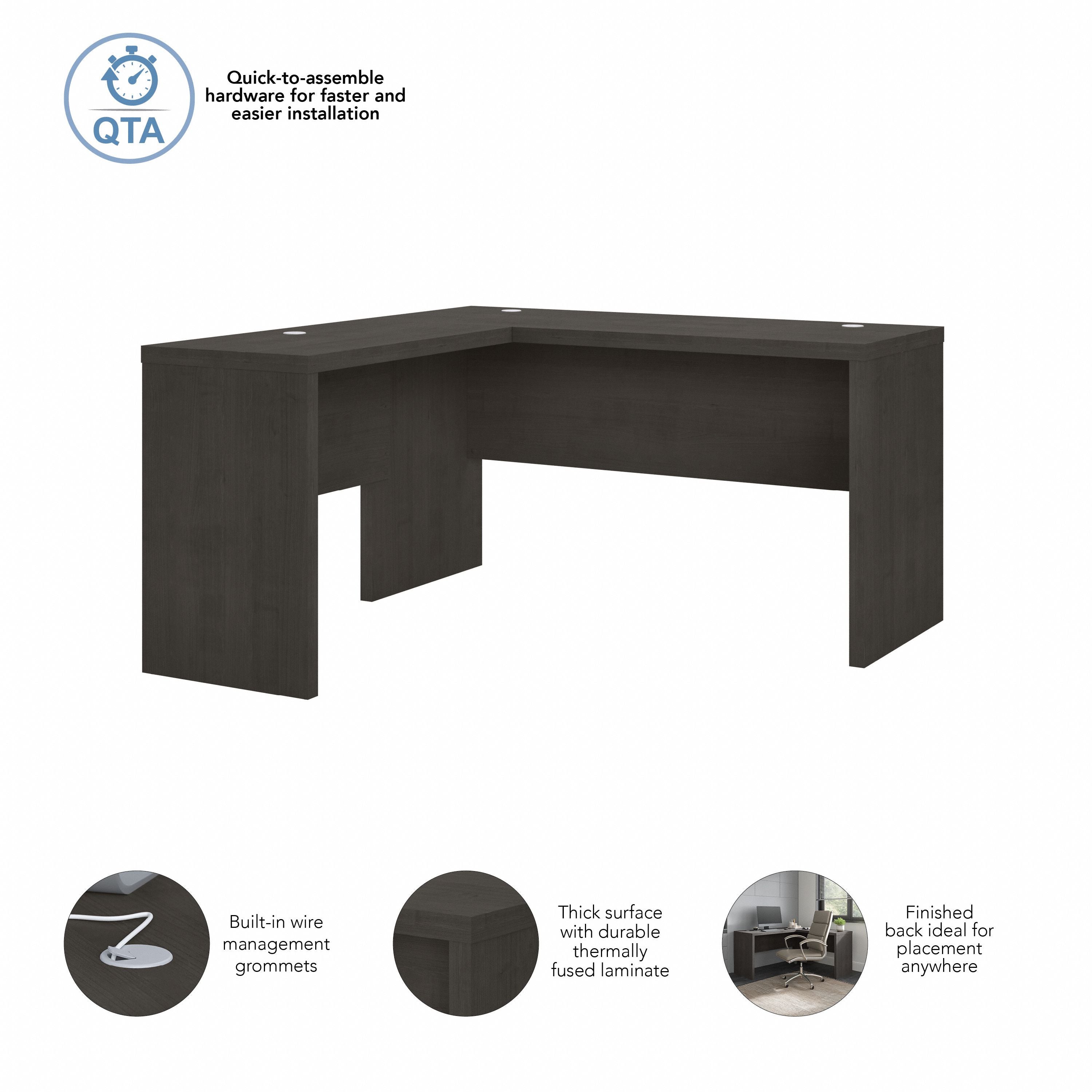 Bush Business Furniture Echo L Shaped Desk in Charcoal Maple - 60" Width x 59.84" Depth x 30" Height