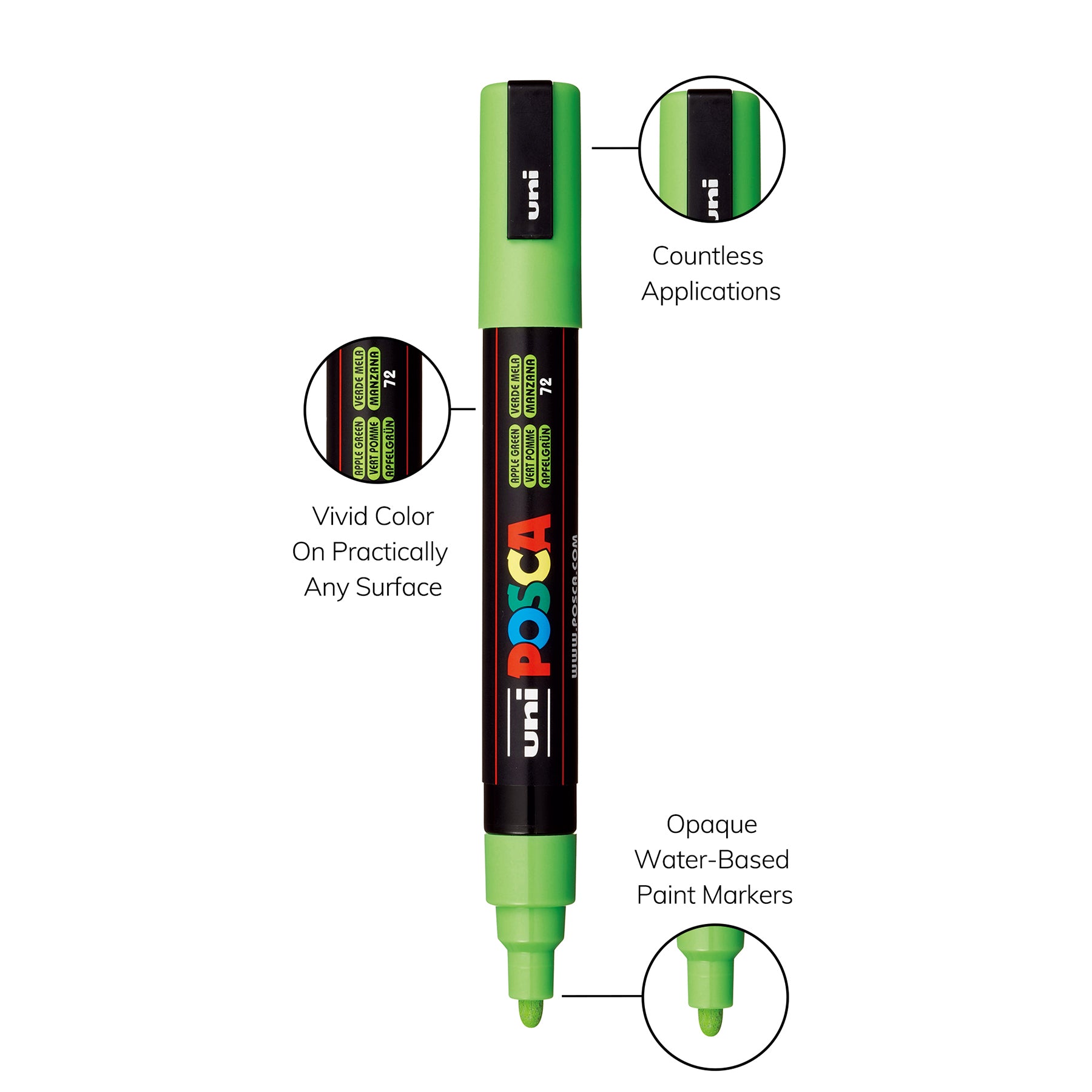 uni® POSCA PC-5M Water-Based Paint Markers, Reversible Medium Tip (1.8-2.5mm), Apple Green