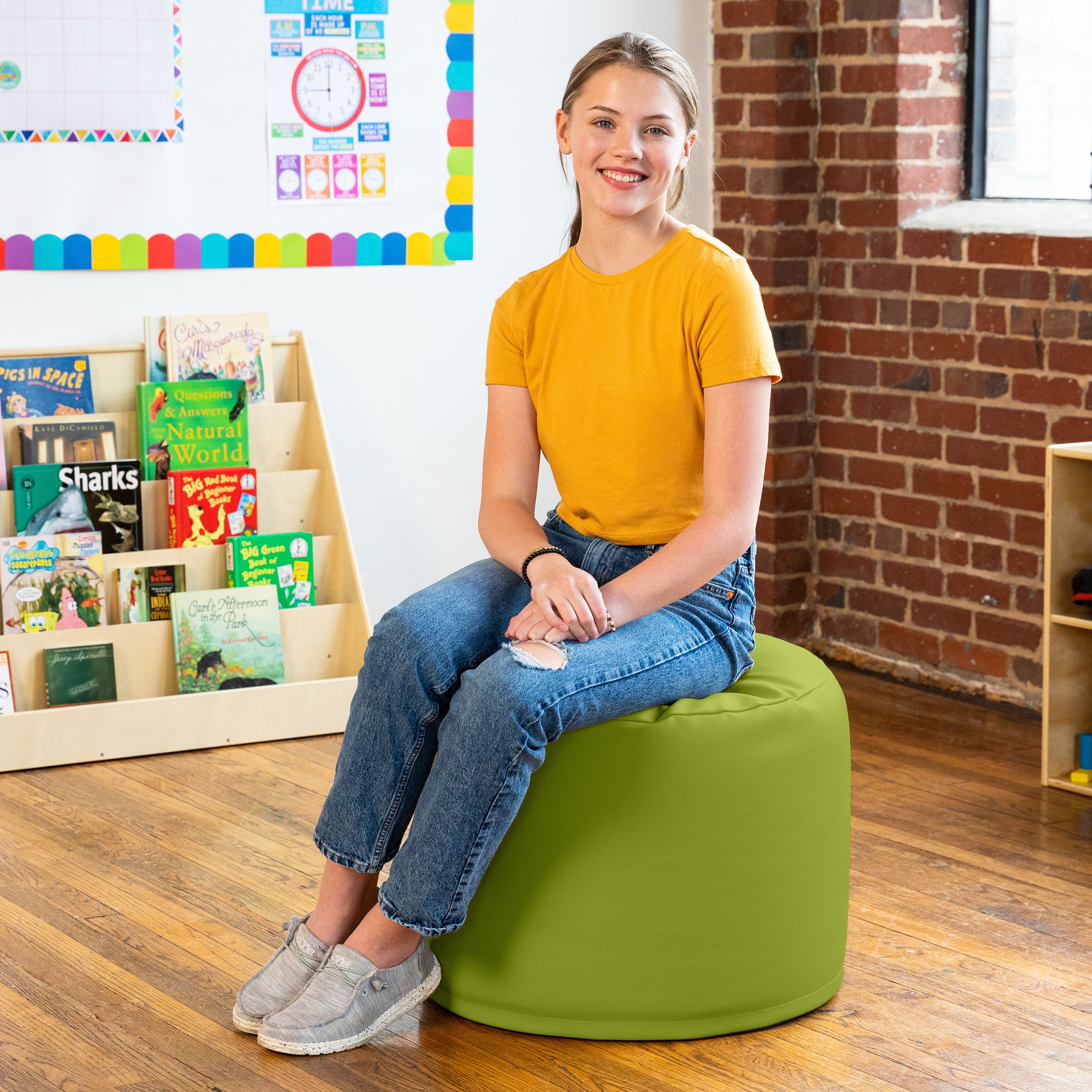 Jaxx Mallo Modular Pouf Classroom Bean Bag Seat, Premium Vinyl - Green