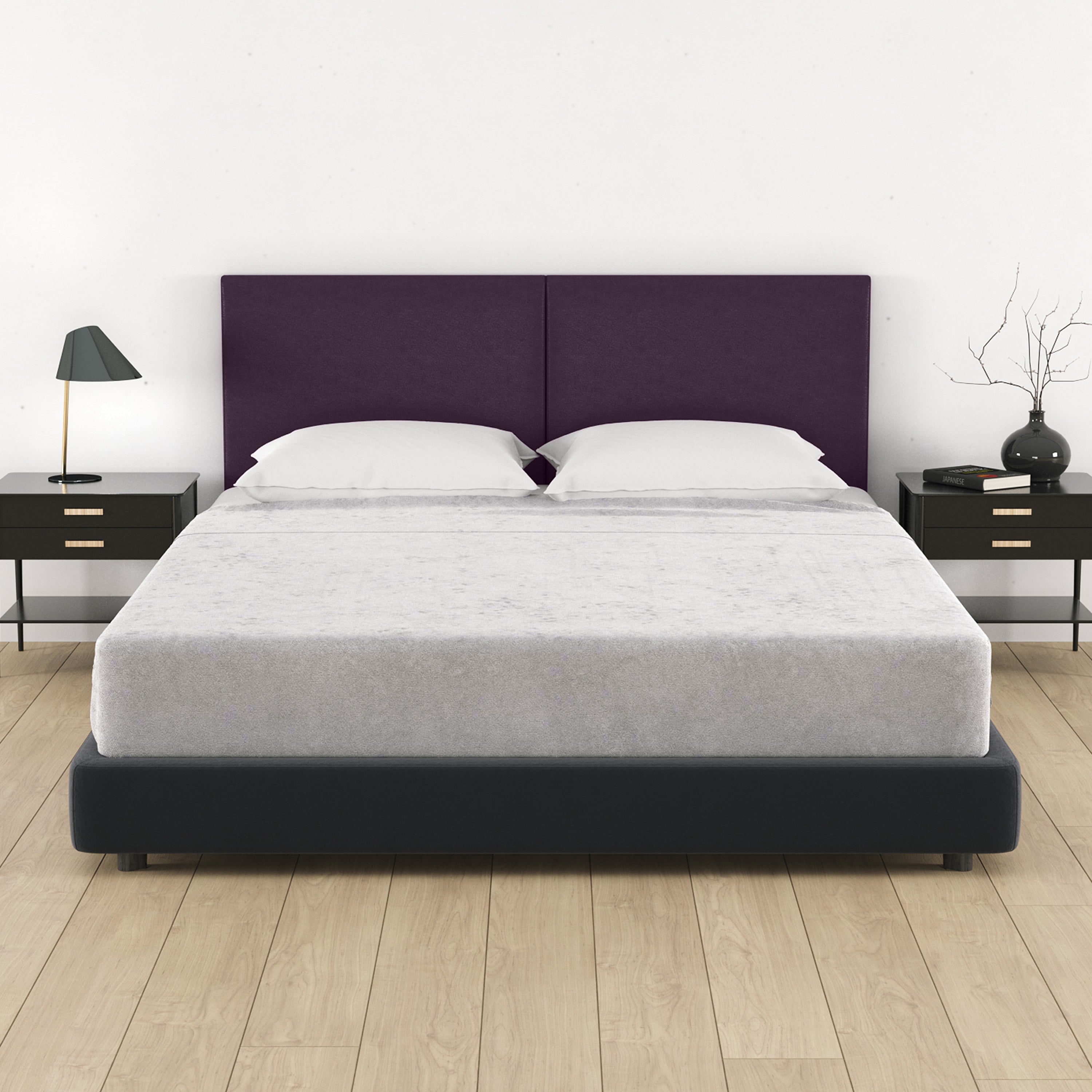 Jaxx Panelist Modern Padded Headboard- Set of 2 Wall Mounted Panels (Each 22.5" x 30")- Queen Double Tall, Vegan Leather, Kalamata Purple