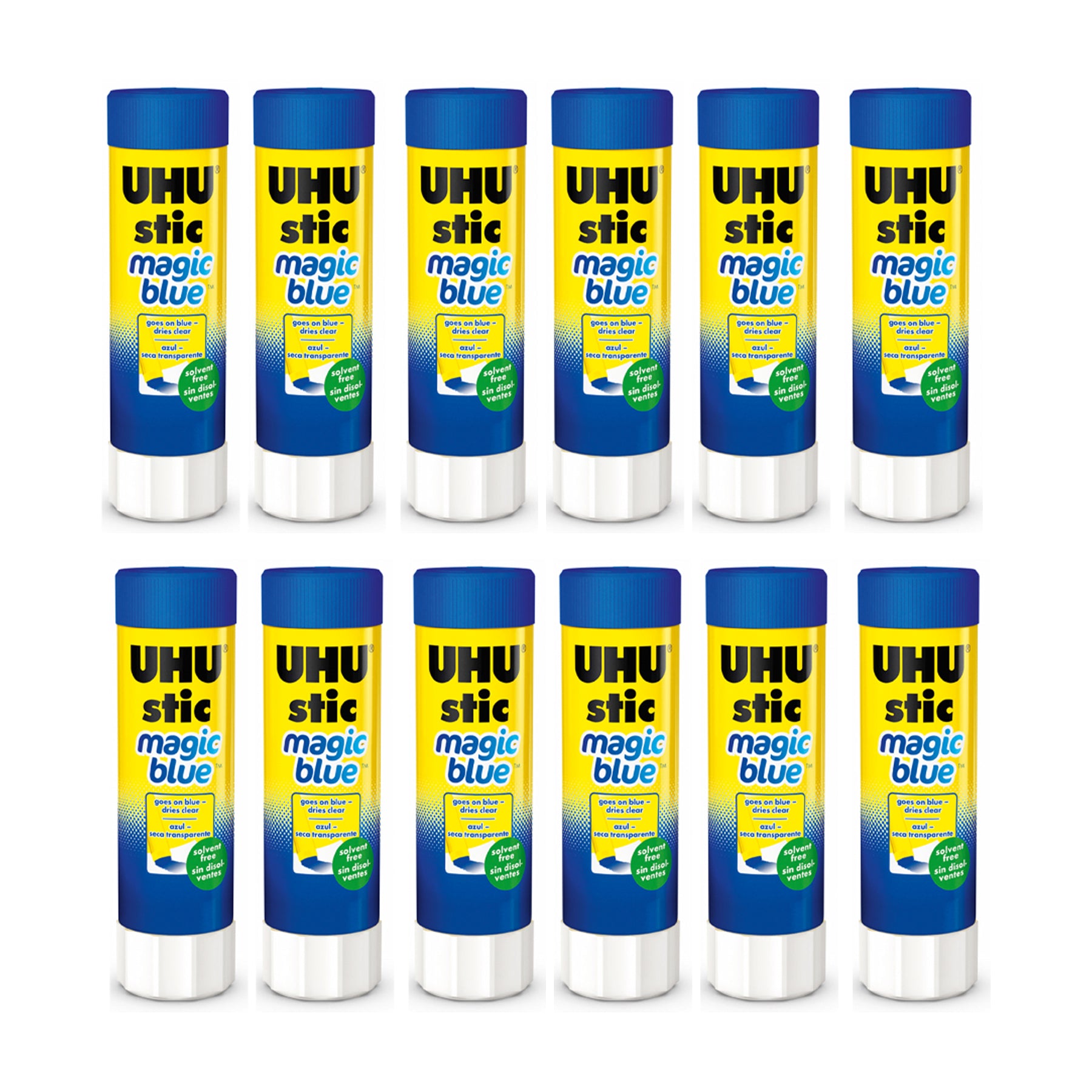 UHU Stic Magic Blue Glue Stick, Dries Clear, 40 g, Pack of 12