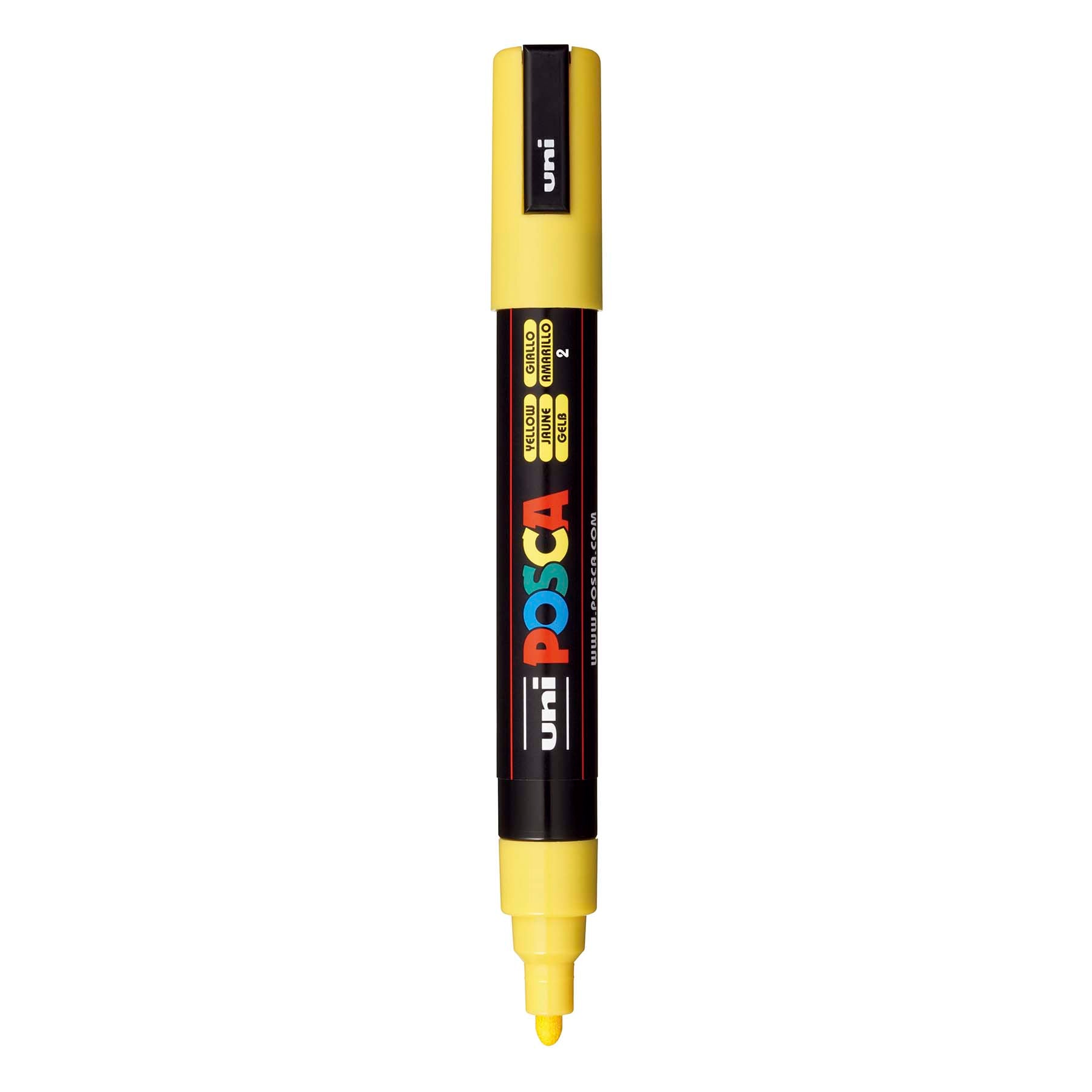 uni® POSCA PC-5M Water-Based Paint Markers, Reversible Medium Tip (1.8-2.5mm), Yellow