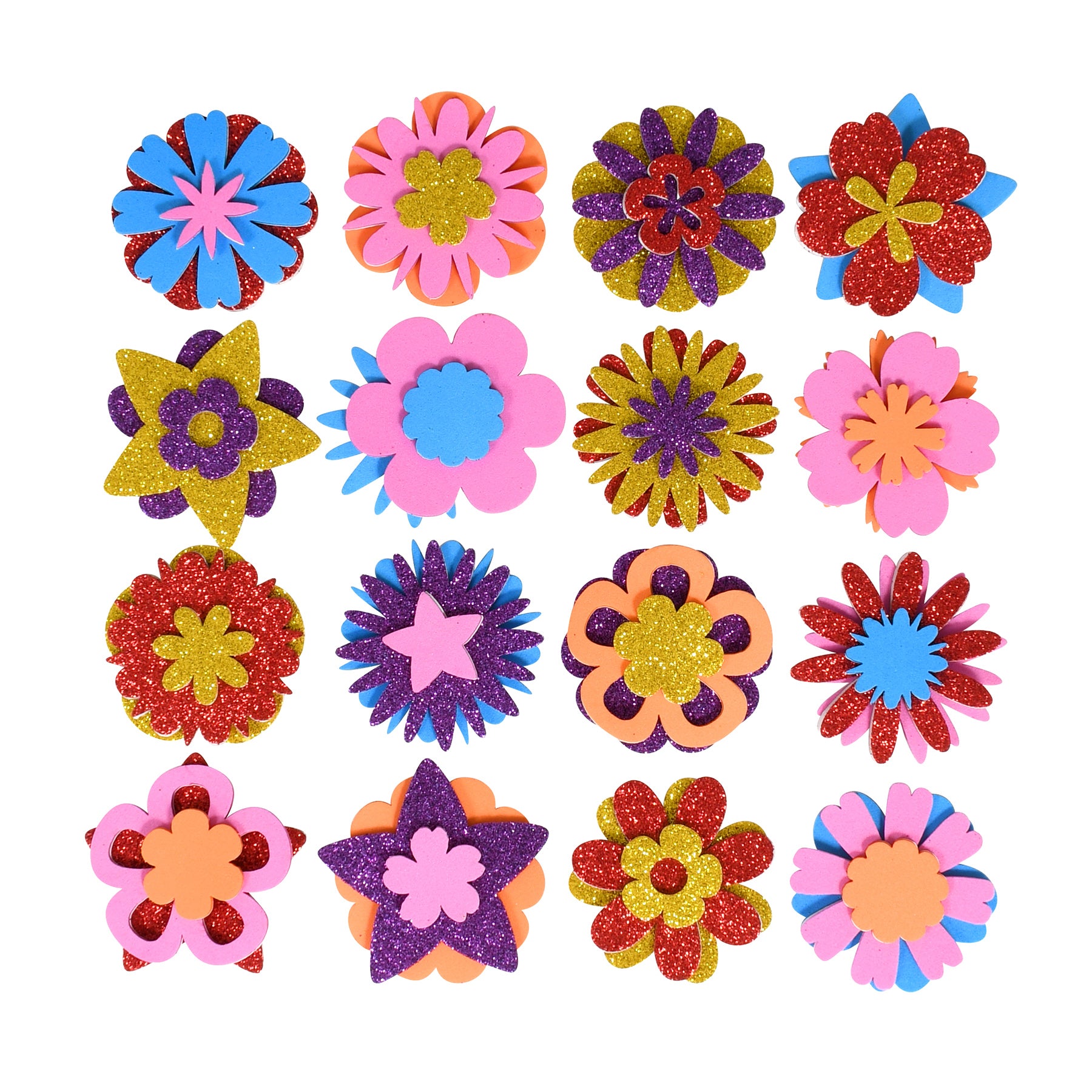 Glitter and Foam Stickers - Stacking Flowers - Pack of 144