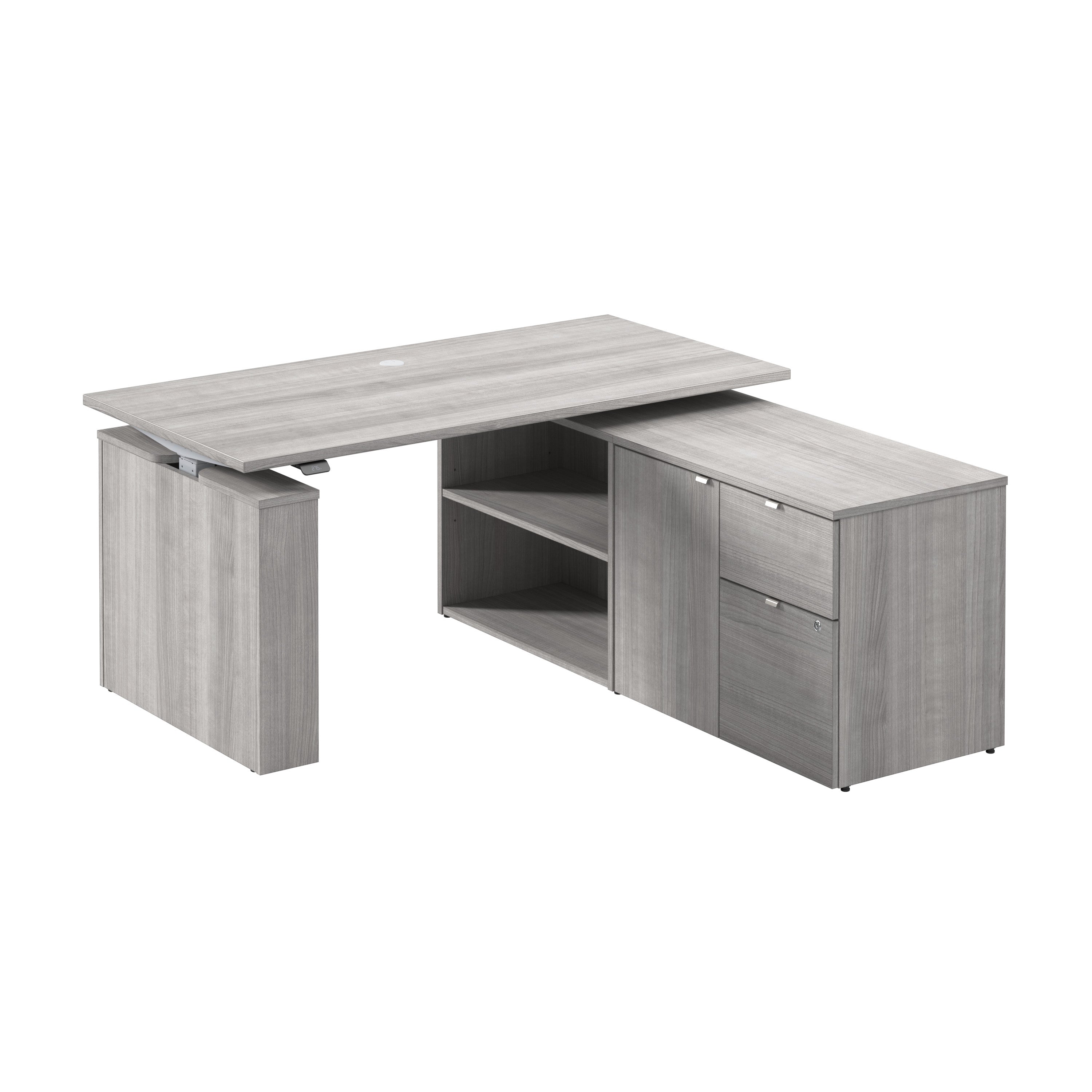 Bush Business Furniture Stratus&nbsp;60W x&nbsp;30D Electric Height Adjustable Standing Desk with Storage in Platinum Gray with Metallic Gray Base - 59.45" Width x 29.37" Depth x 27.44" Height