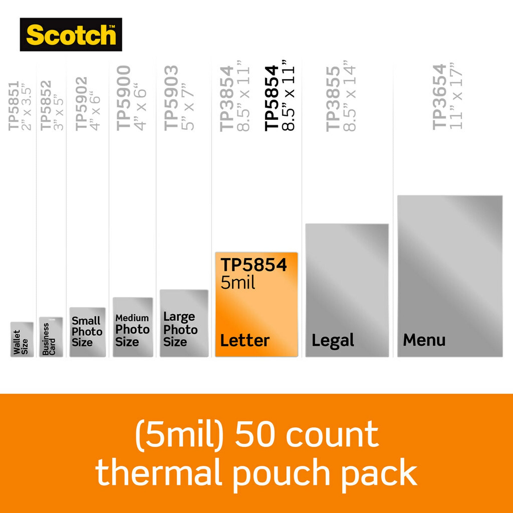 Thermal Laminating Pouches, 5 mil Size, Pack of 50