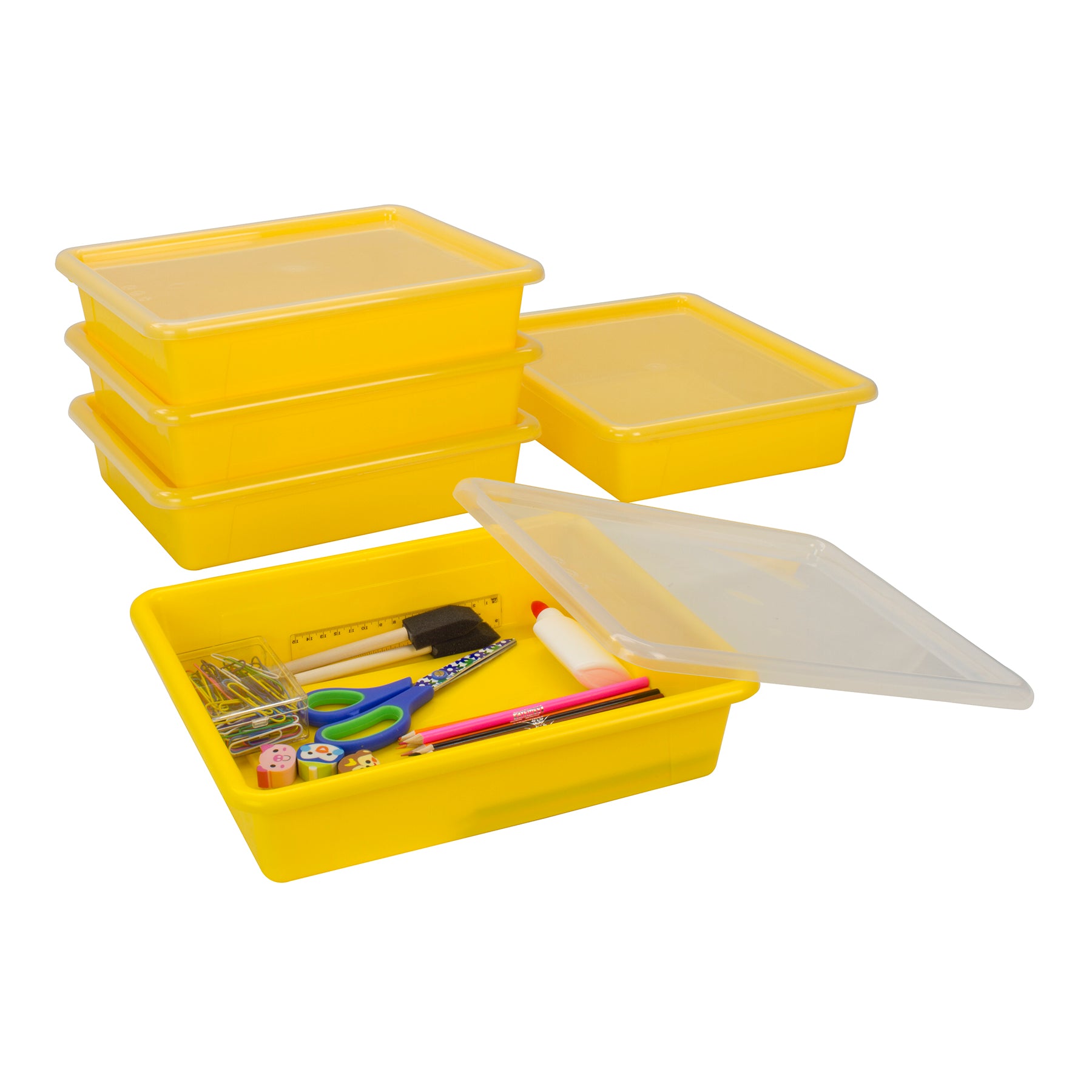 Flat Storage Tray with Lid, Yellow
