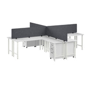 Bush Business Furniture Hustle 4 Person L Shaped Desk with Mobile File Cabinets, Power Grommets, and Privacy Screens in White - 71.02" Width x 23.34" Depth x 30.07" Height