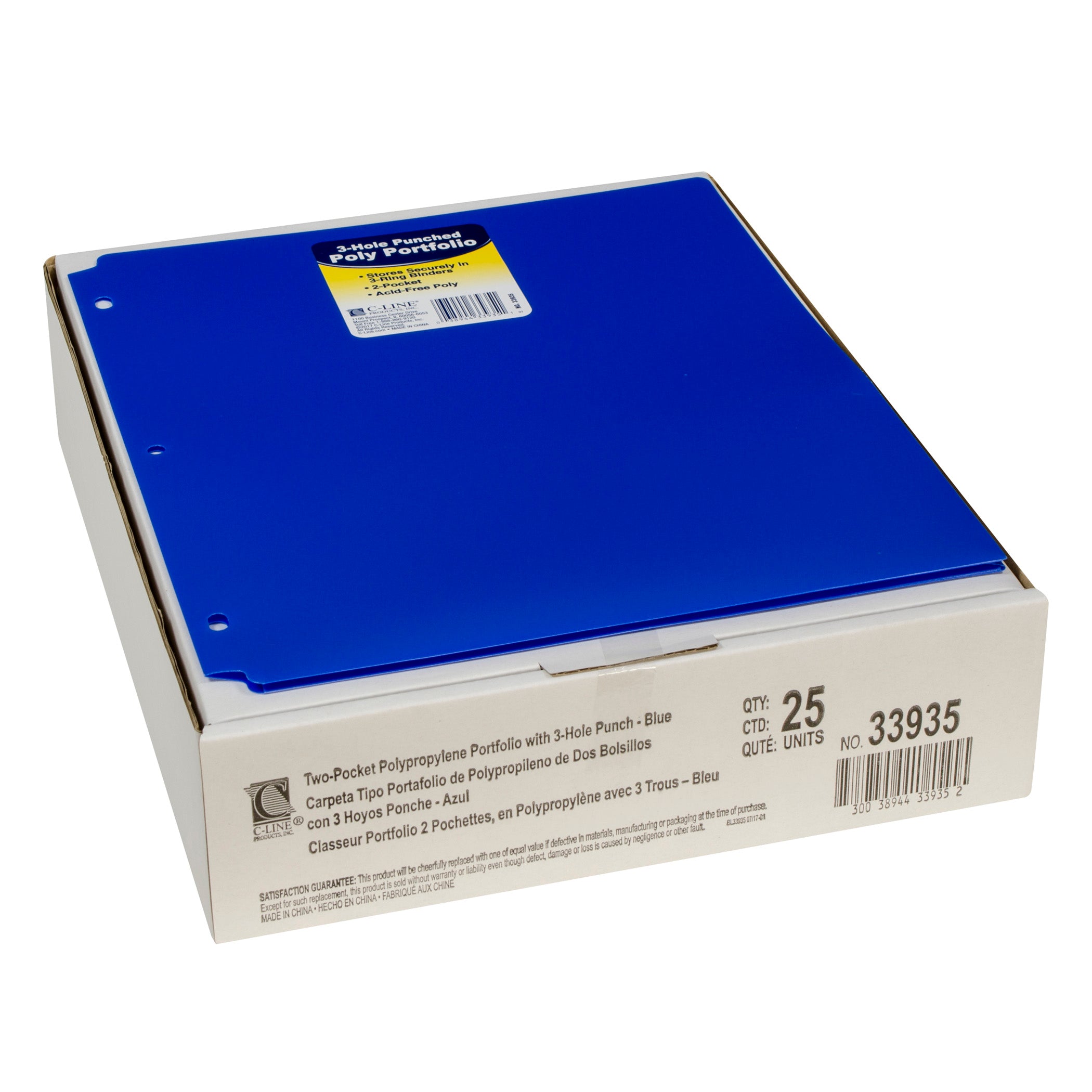 Two-Pocket Heavyweight Poly Portfolio Folder with Three-Hole Punch, Blue, Each