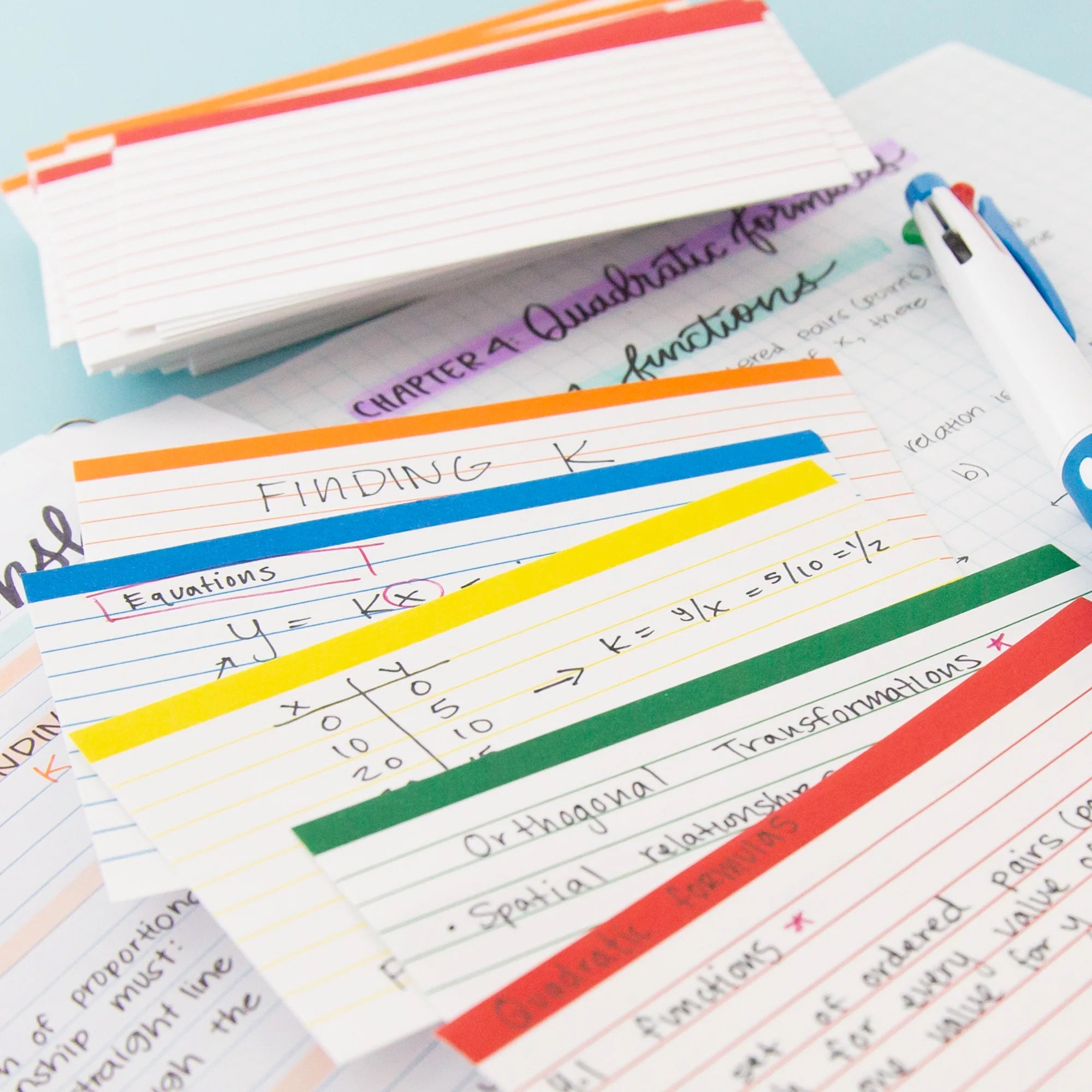 Ruled Color-Coded Index Cards, 3" x 5", 100 Ct