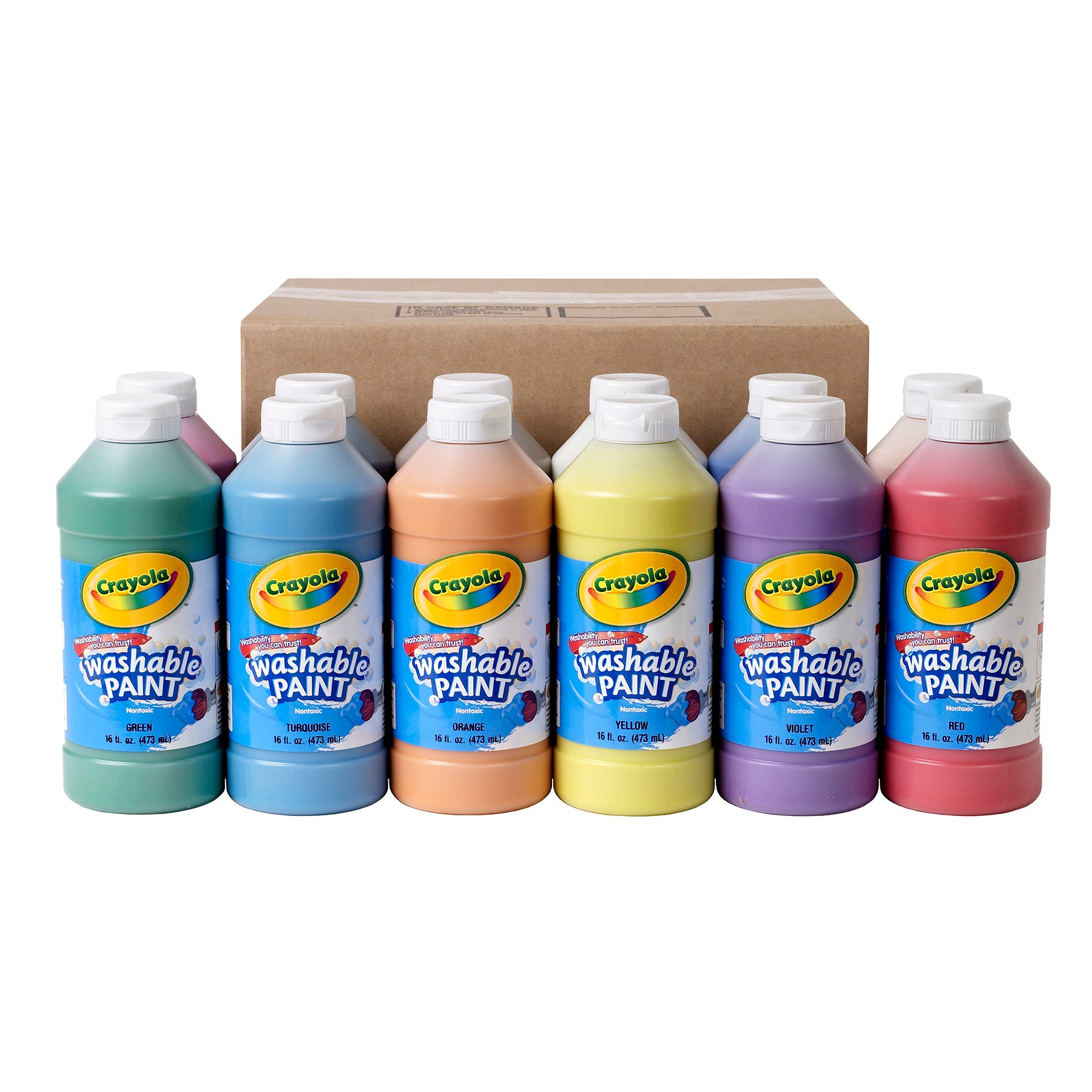 Washable Paint, Assorted Colors, 16 oz, 12 Count