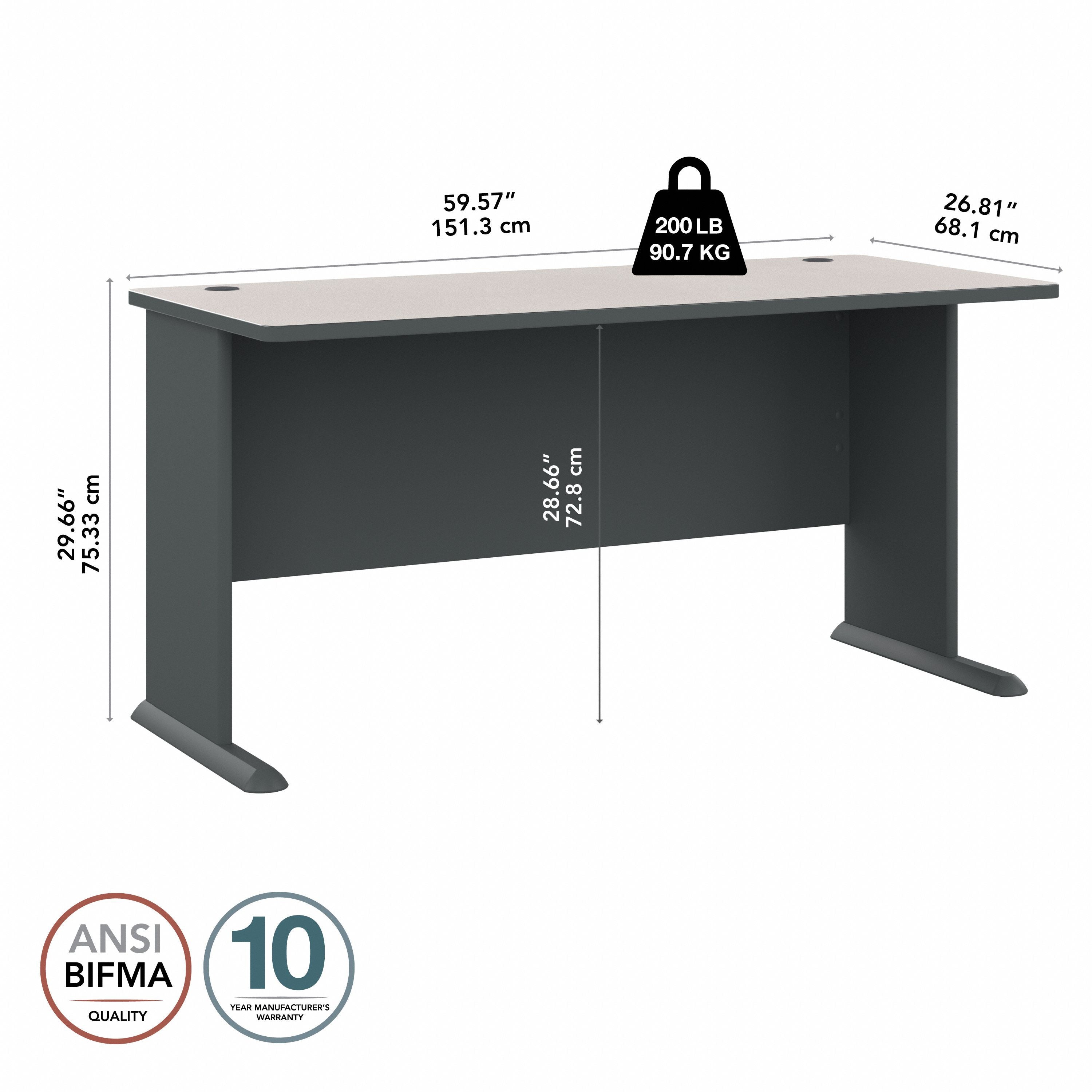 Bush Business Furniture Series A 60W Desk in Slate and White Spectrum - 59.57" Width x 26.81" Depth x 29.66" Height