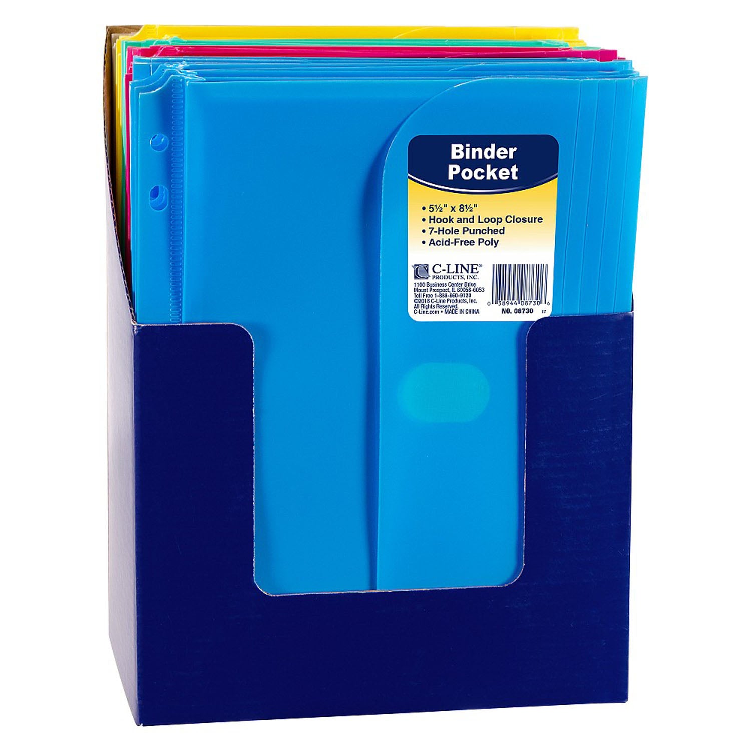 Mini Size Binder Pocket, Side Loading, Assorted, 1 Each