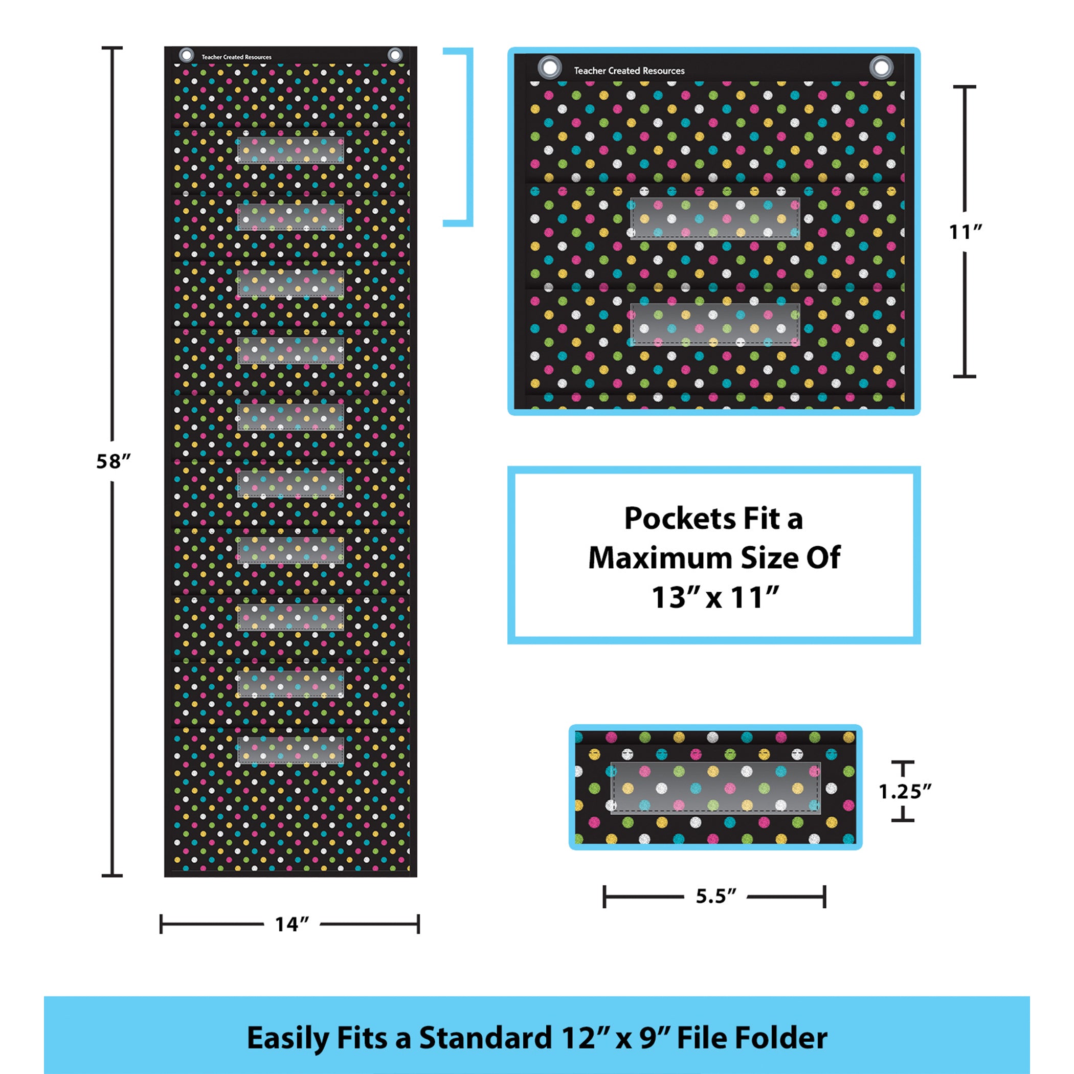 Chalkboard Brights 10 Pocket File Storage Pocket Chart (14" x 58")