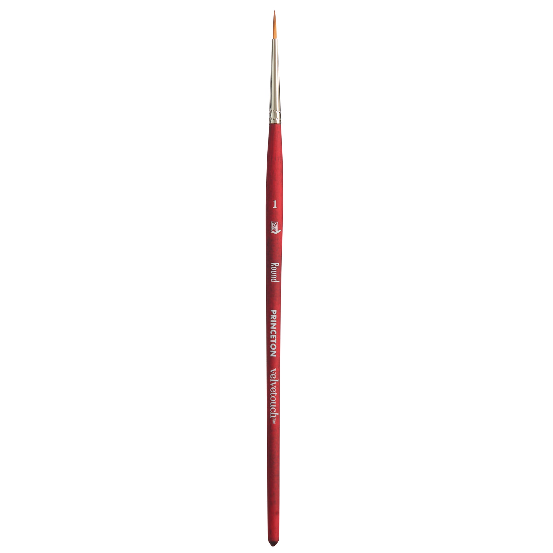 Velvetouch Round Brush, Synthetic Bristles, Short Handle Mixed Media Paintbrush, Scarlet, Size 1, 1 Count