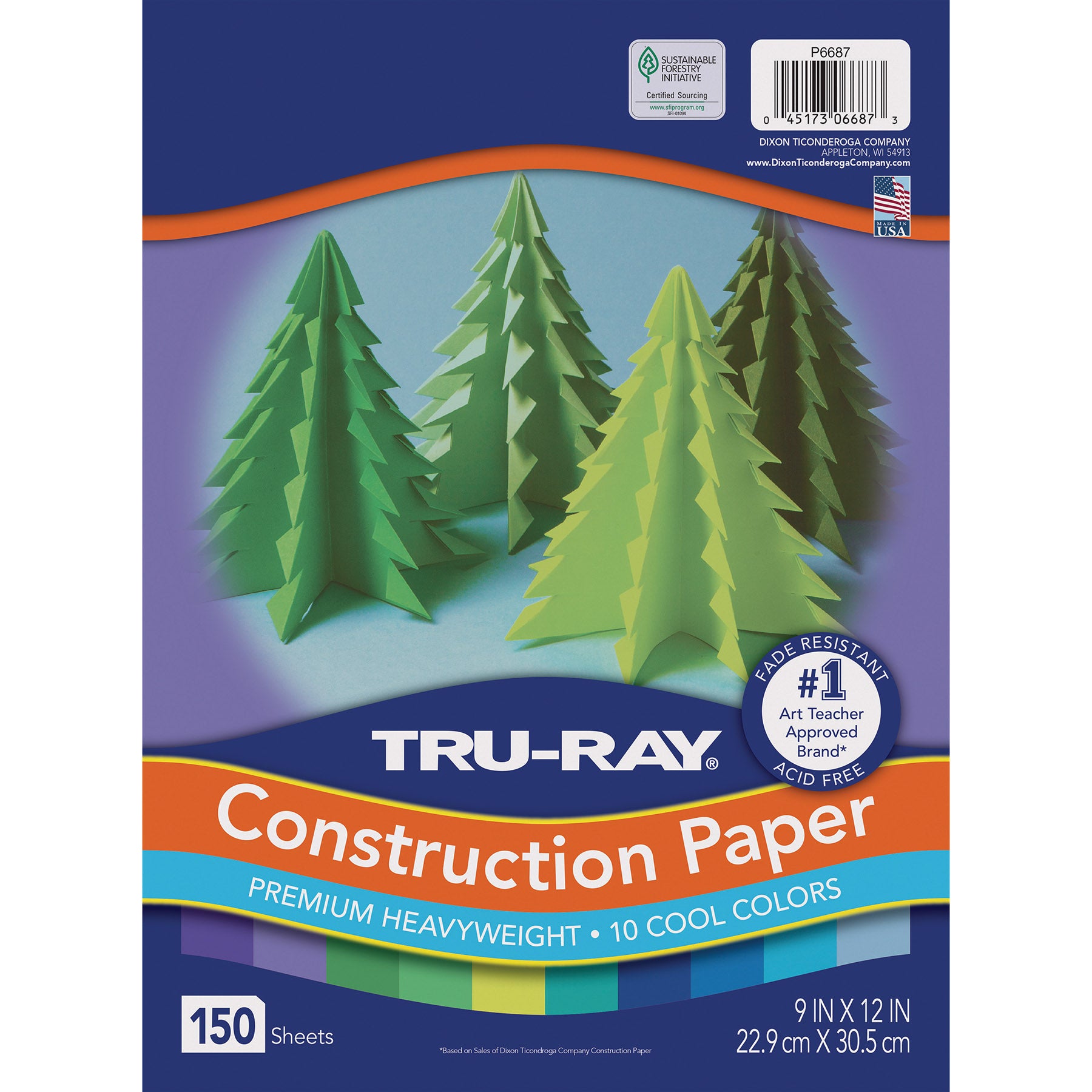 Construction Paper, Heavyweight, Cool Assorted, 9" x 12", 150 Sheets