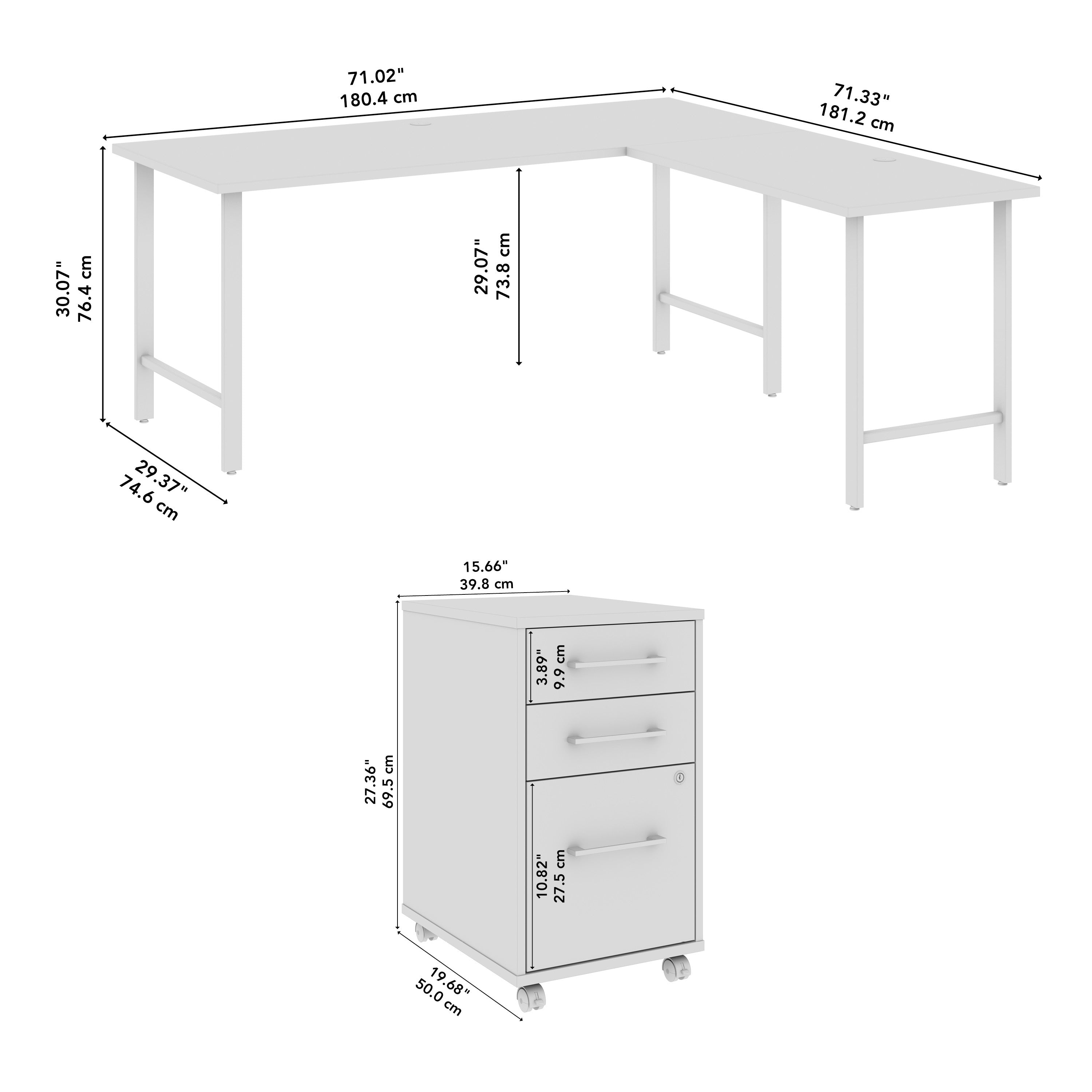 Bush Business Furniture Hustle 72W x 30D L Shaped Computer Desk with 3 Drawer Mobile File Cabinet in Platinum Gray - 71.02" Width x 71.33" Depth x 30.07" Height