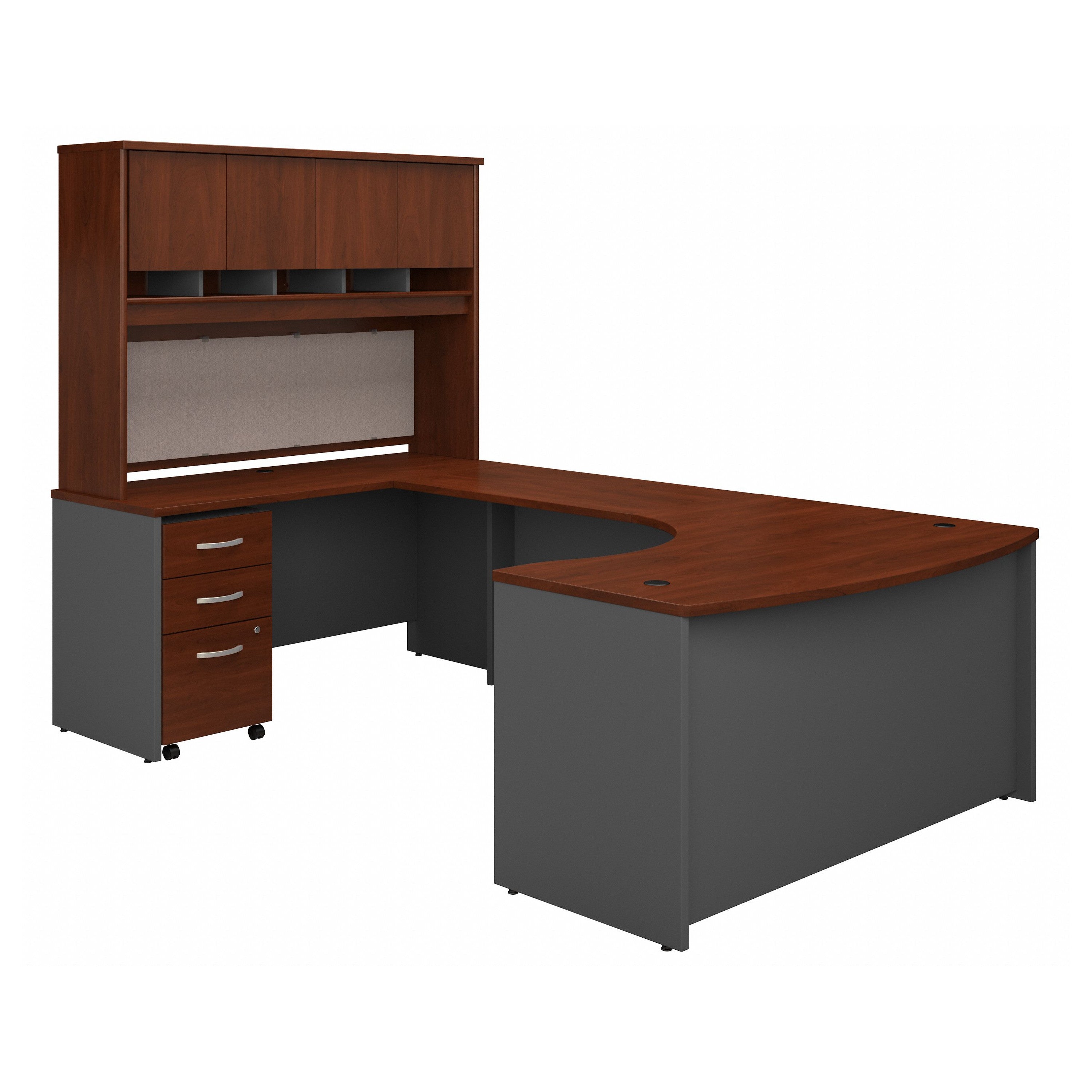 Bush Business Furniture Series C 60W Left Handed Bow Front U Shaped Desk with Hutch and Storage in Hansen Cherry - 59.45" Width x 101.65" Depth x 72.85" Height