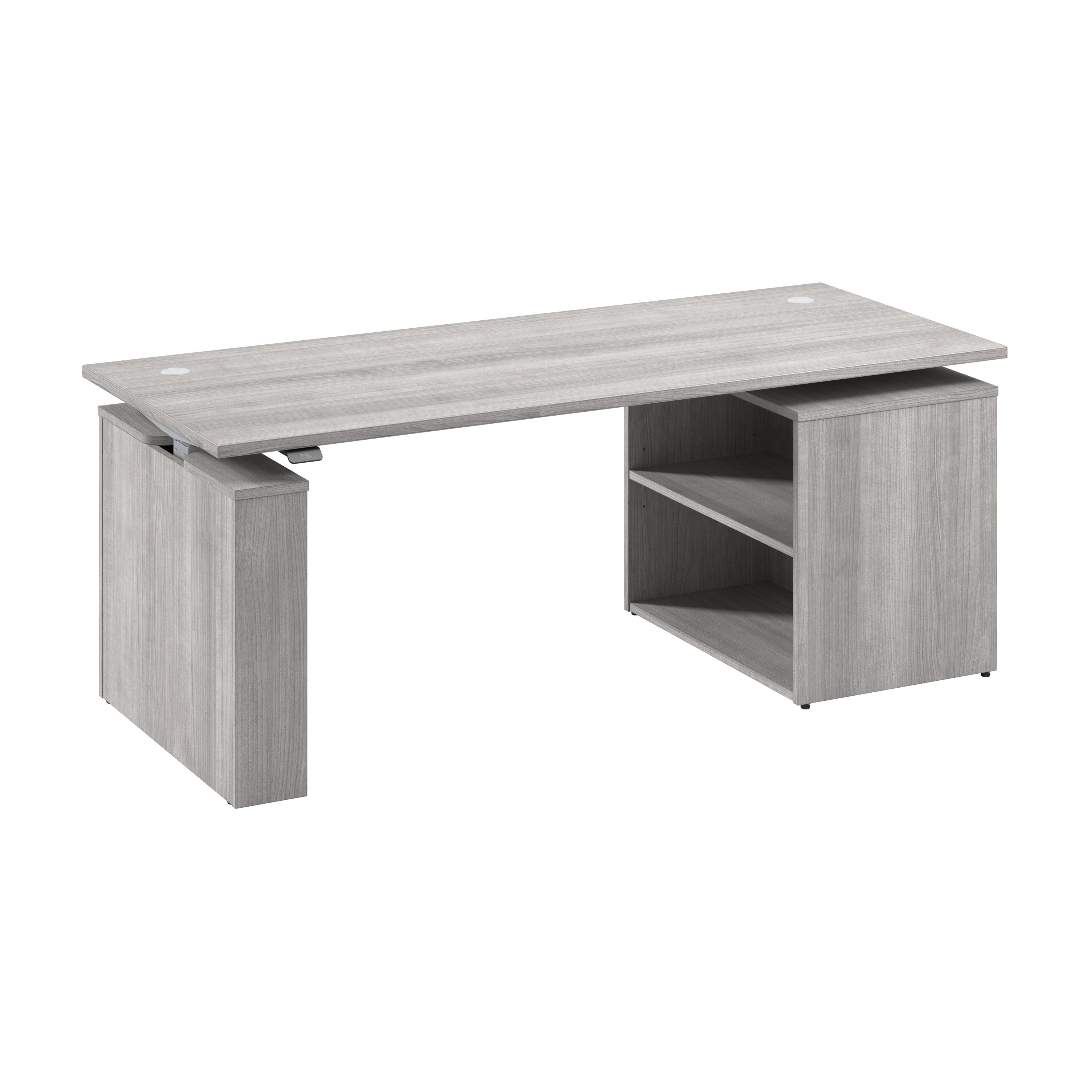 Bush Business Furniture Stratus&nbsp;72W x&nbsp;30D Electric Height Adjustable Standing Desk with Bookcase in Platinum Gray with Metallic Gray Base - 71.02" Width x 29.37" Depth x 27.44" Height