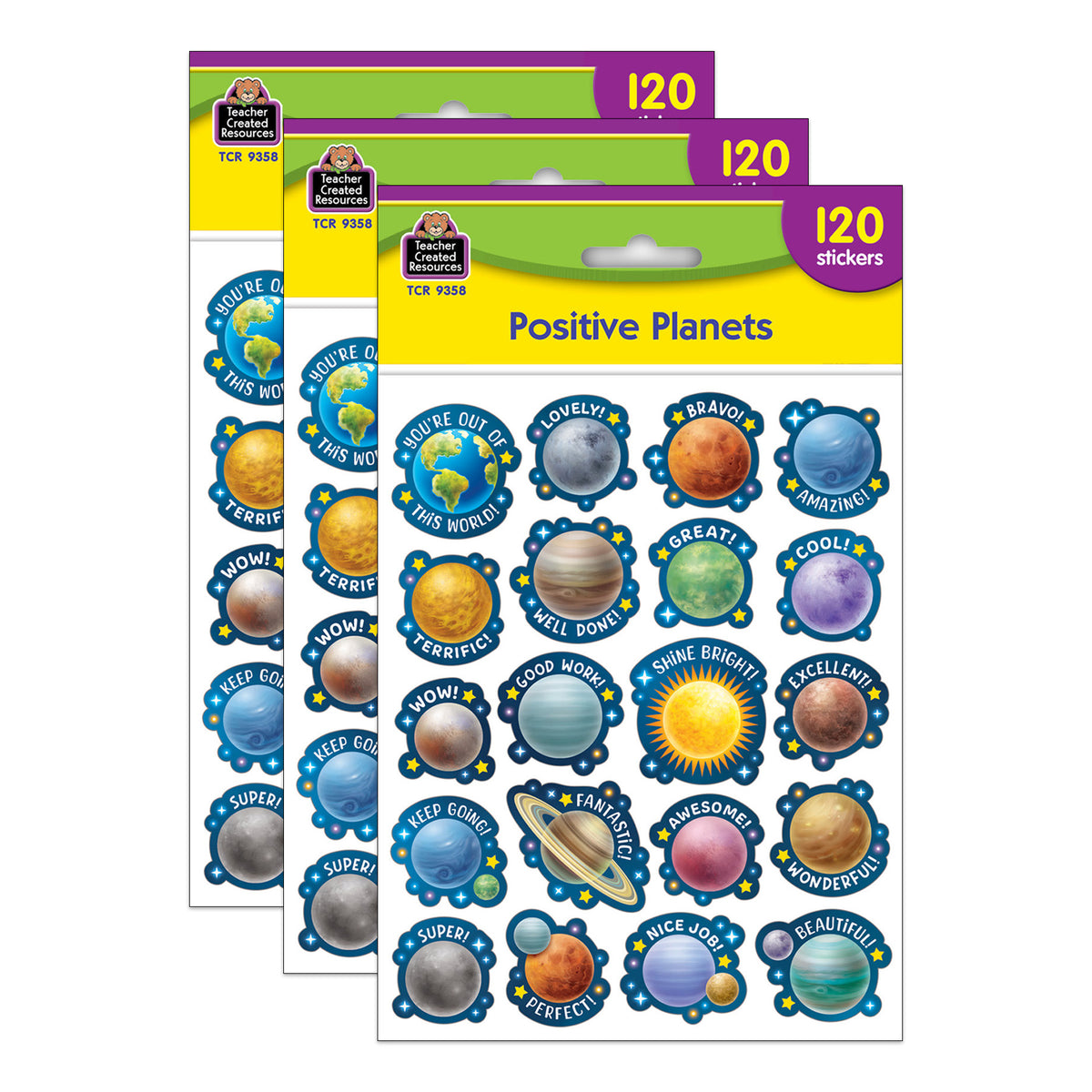 (3 PK) POSITIVE PLANETS STICKERS