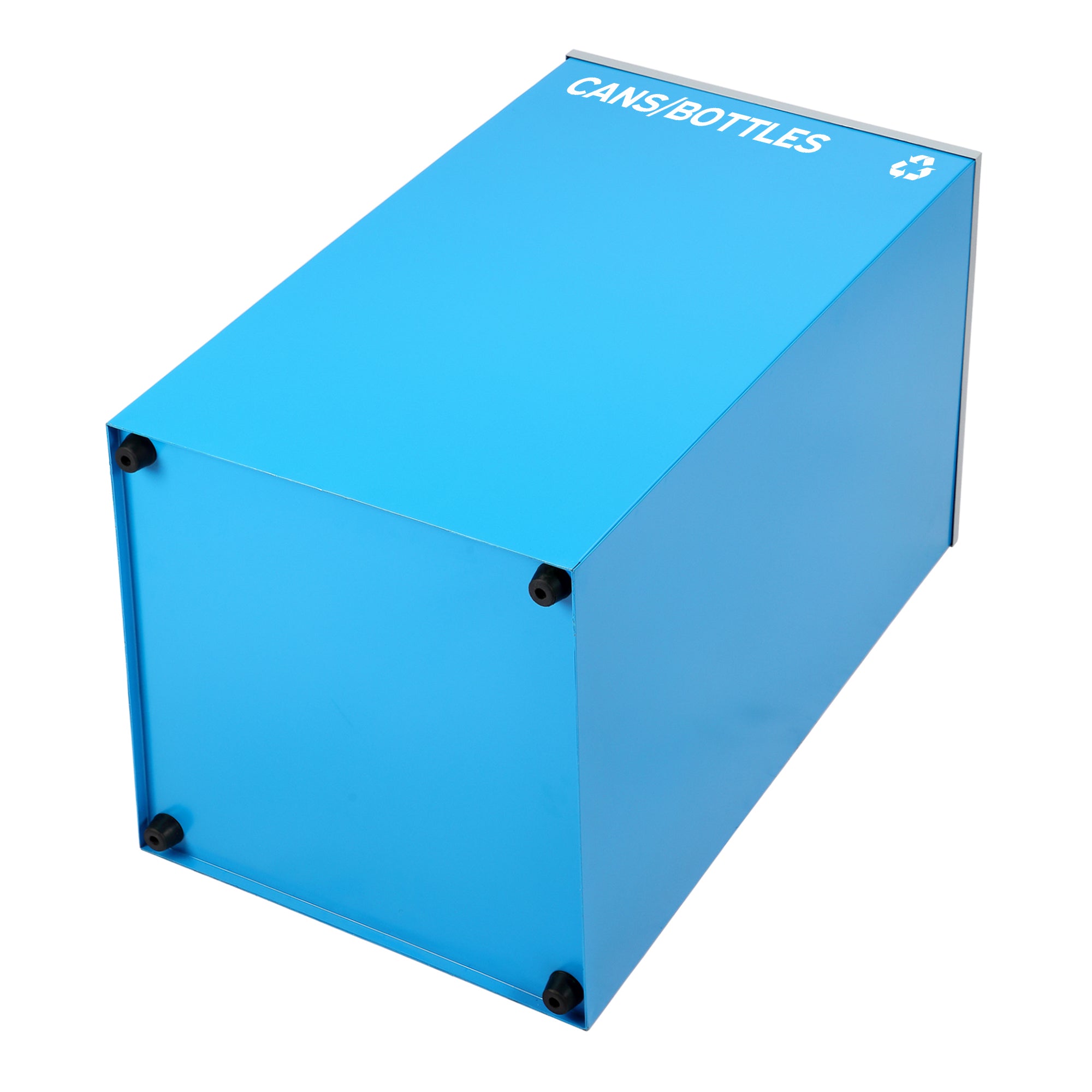 Square Recycling Bin – 29 Gallons - Blue Can, Mixed Opening Lid, for Cans/Bottles