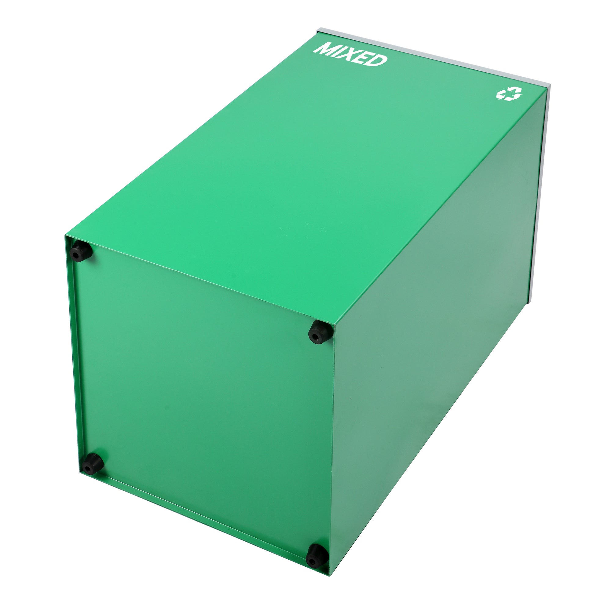 Square Recycling Bin – 29 Gallons - Green Can, Mixed Opening Lid, for Mixed