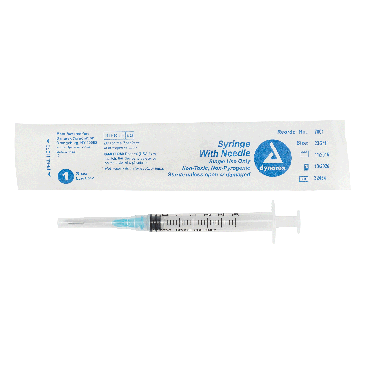 Syringe - Non-Safety with Needle - Luer Lock, 3 cc, 23G Needle Gauge, 1" Needle - 100 pcs per Box, 8 Boxes per Case