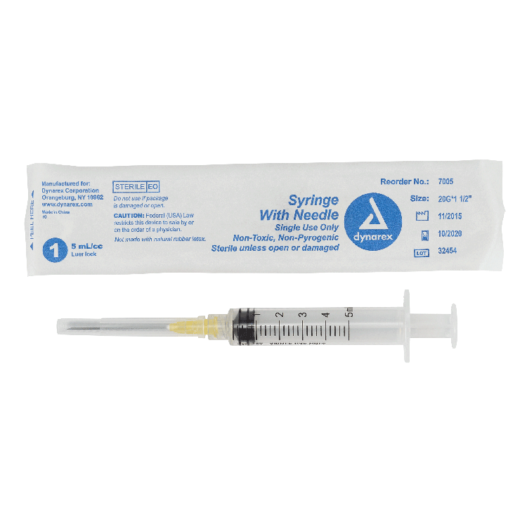Syringe - Non-Safety with Needle - Luer Lock, 5 cc, 20G Needle Gauge, 1 1/2" Needle - 100 pcs per Box, 4 Boxes per Case