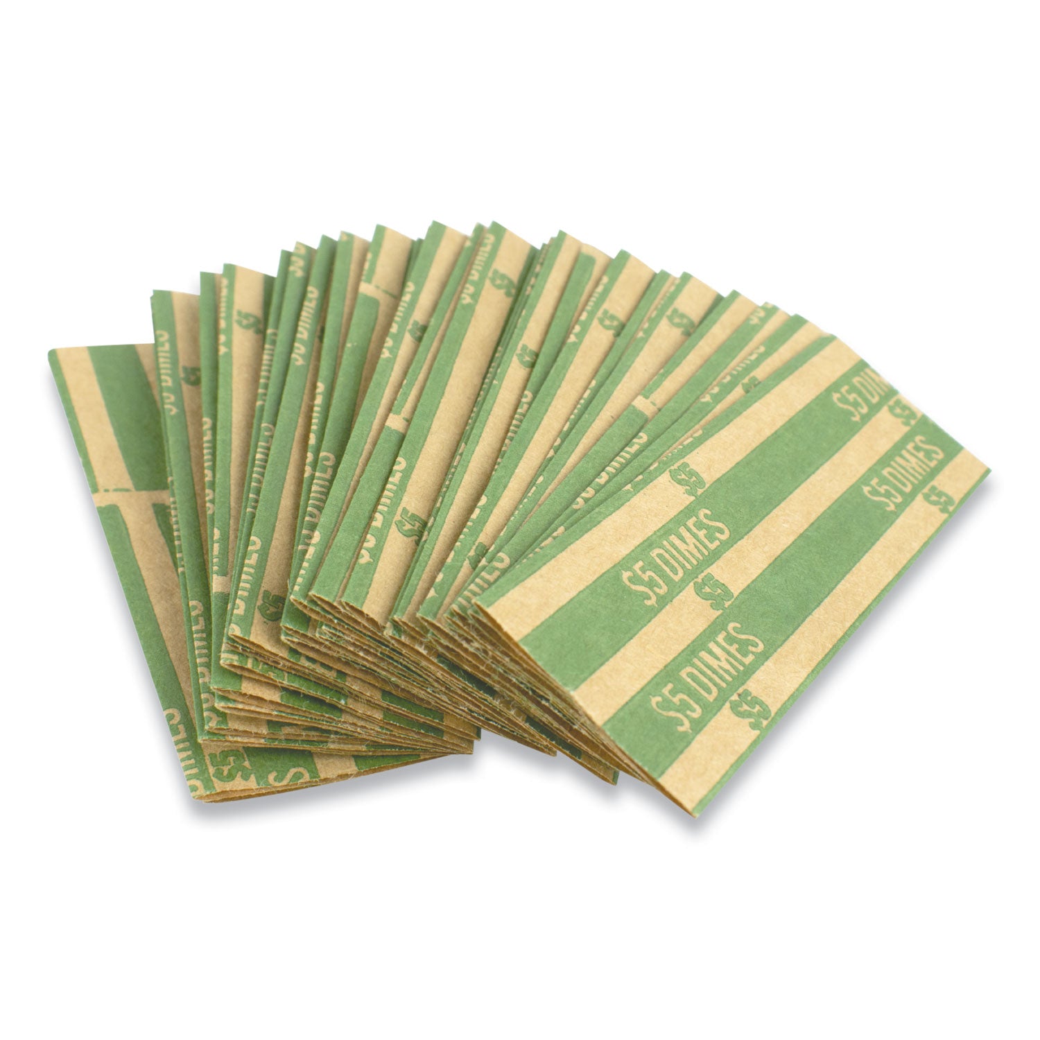 ControlTek Flat Tubular Coin Wrappers for Quarters, 25¢ Denomination, Durable Crimped Kraft Paper, Green, 1000/Box