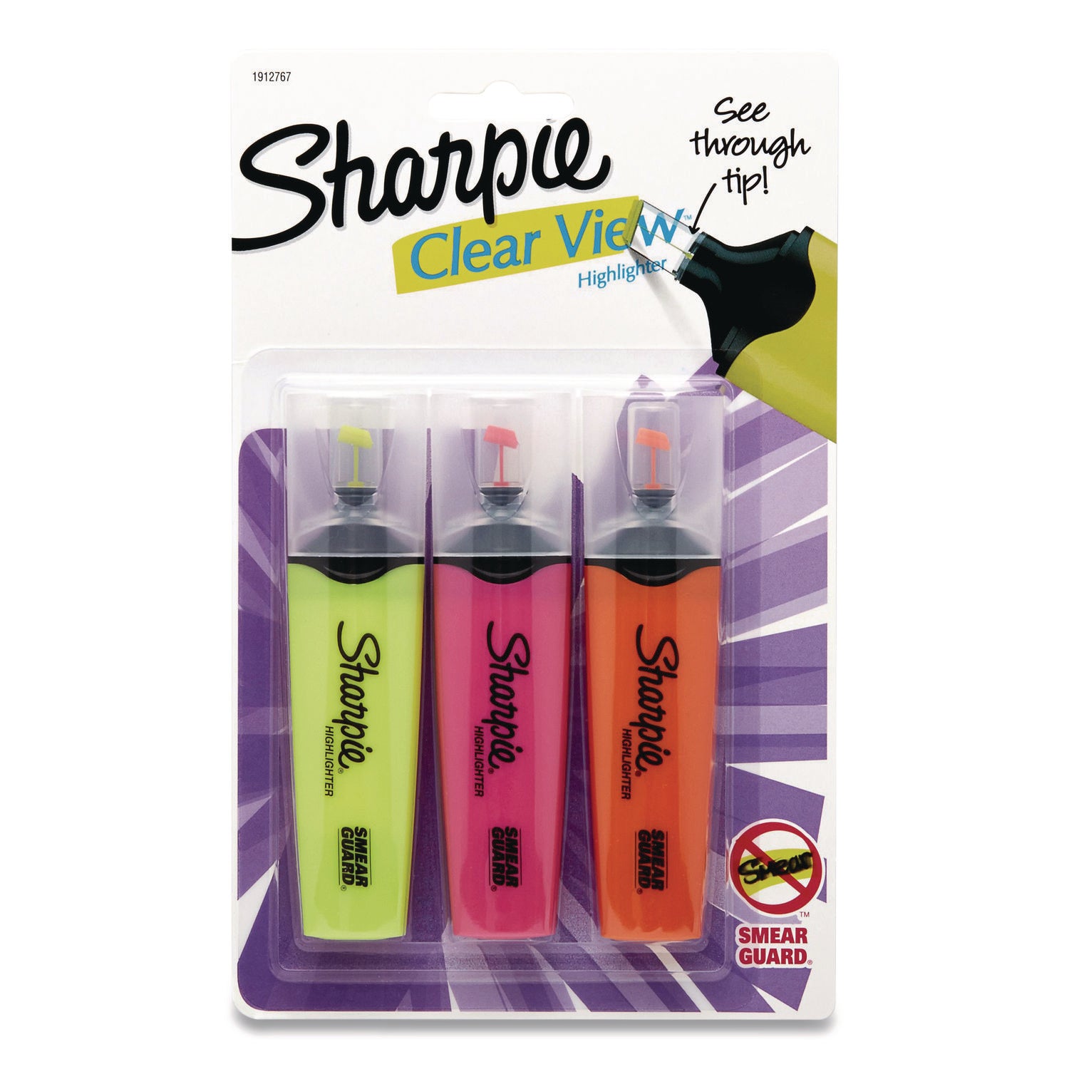 Clearview Tank-Style Highlighter, Assorted Ink Colors, Chisel Tip, Assorted Barrel Colors, 3/pack