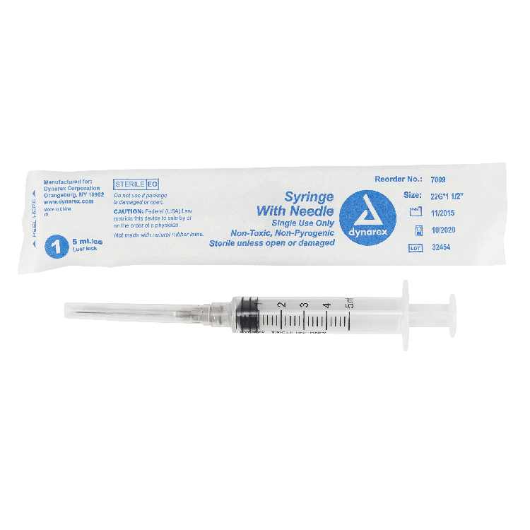 Syringe - Non-Safety with Needle - Luer Lock, 22G, 1.5" Needle, 5 cc - 100 per box / 4 boxes per case