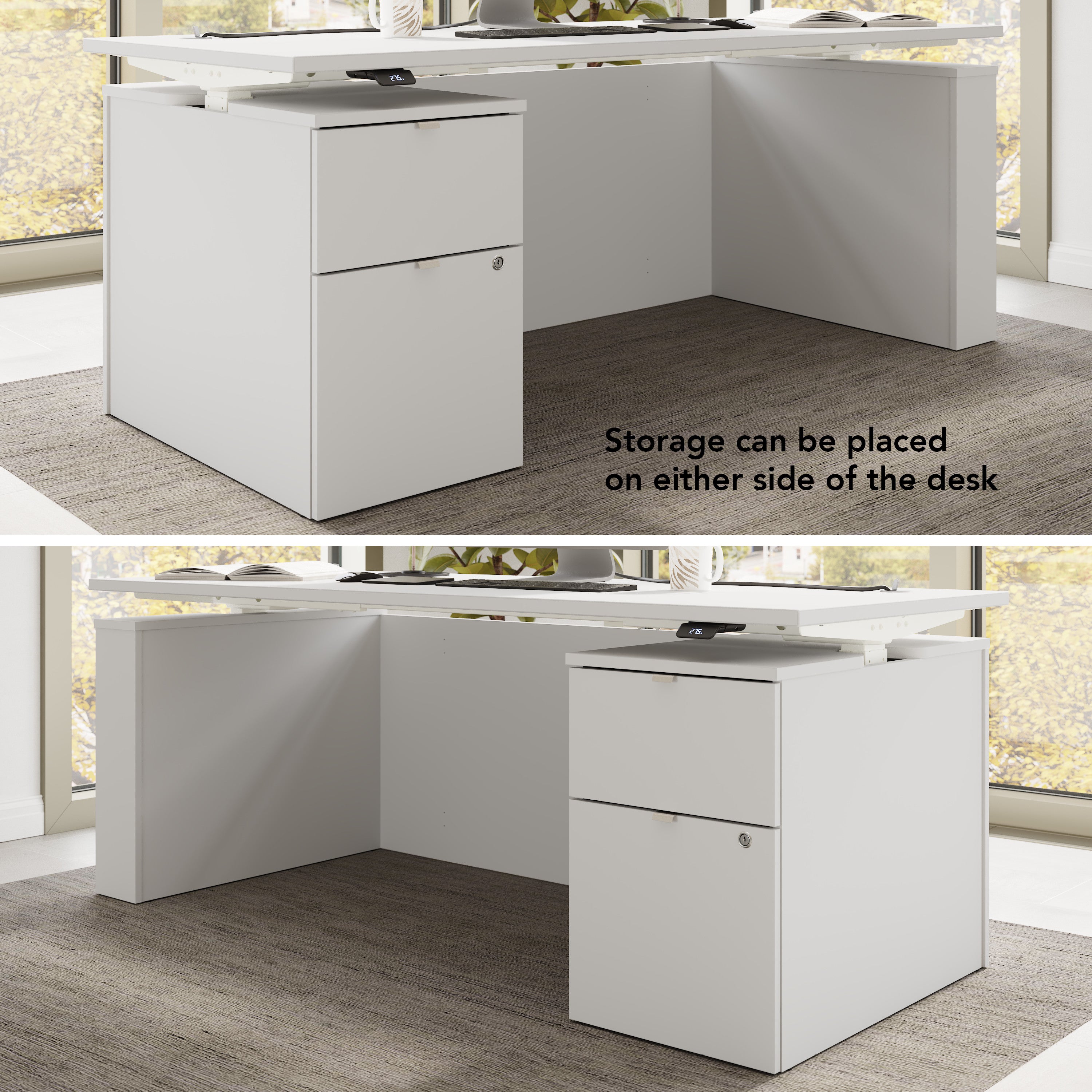 Bush Business Furniture Stratus&nbsp;72W x&nbsp;30D Eletric Height Adjustable Standing Desk with File Cabinet in White with White Base - 71.02" Width x 29.37" Depth x 27.44" Height
