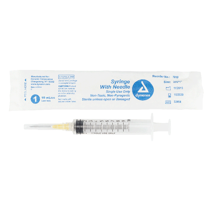 Syringe - Non-Safety with Needle - Luer Lock, 20G, 1" Needle, 10 cc - 100 per box / 4 boxes per case