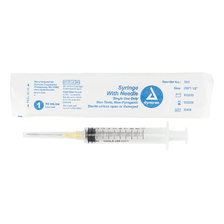 Syringe - Non-Safety with Needle - Luer Lock, 20G, 1.5" Needle, 10 cc - 100 per box / 4 boxes per case