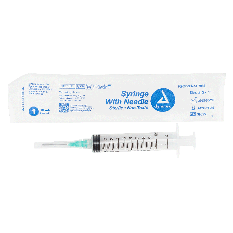 Syringe - Non-Safety with Needle - Luer Lock, 21G, 1" Needle, 10 cc - 100 per box / 4 boxes per case