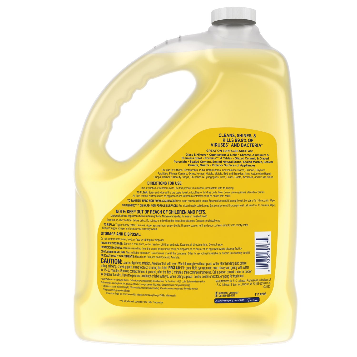 Windex Multi-Surface Disinfectant Sanitizer Cleaner, 128 fl oz (4 quart), Liquid, Residue-Free, Anti-Bacterial, Yellow Bottle, 1 Each