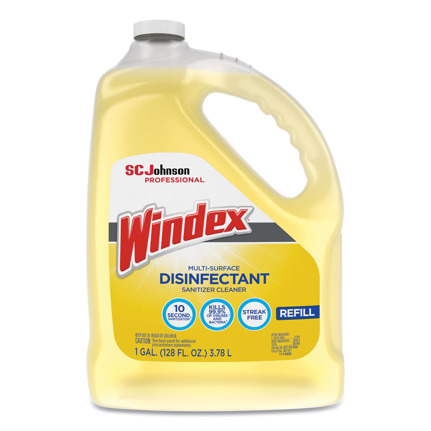 Windex Multi-Surface Disinfectant Sanitizer Cleaner, 128 fl oz (4 quart), Liquid, Residue-Free, Anti-Bacterial, Yellow Bottle, 1 Each