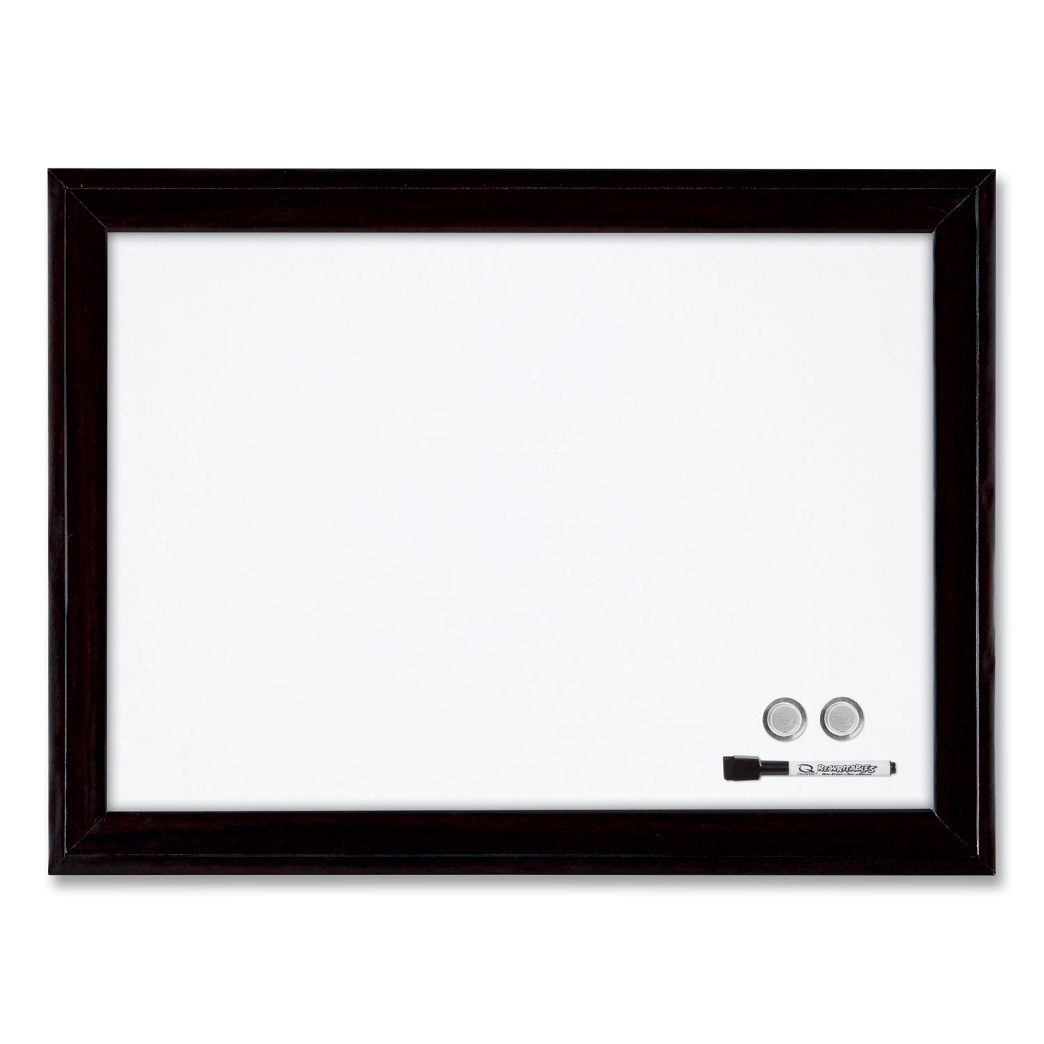 23" (1.9 ft) Width x 17" (1.4 ft) Height - White Painted Steel Surface - Ebony Wood Frame - Horizontal/Vertical - Magnetic - Smooth Writing, Easy to Clean - 1 Each