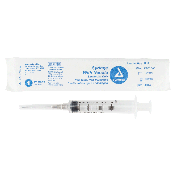 Syringe - Non-Safety with Needle - Luer Lock, 22G, 1.5" Needle, 10 cc - 100 per box / 4 boxes per case
