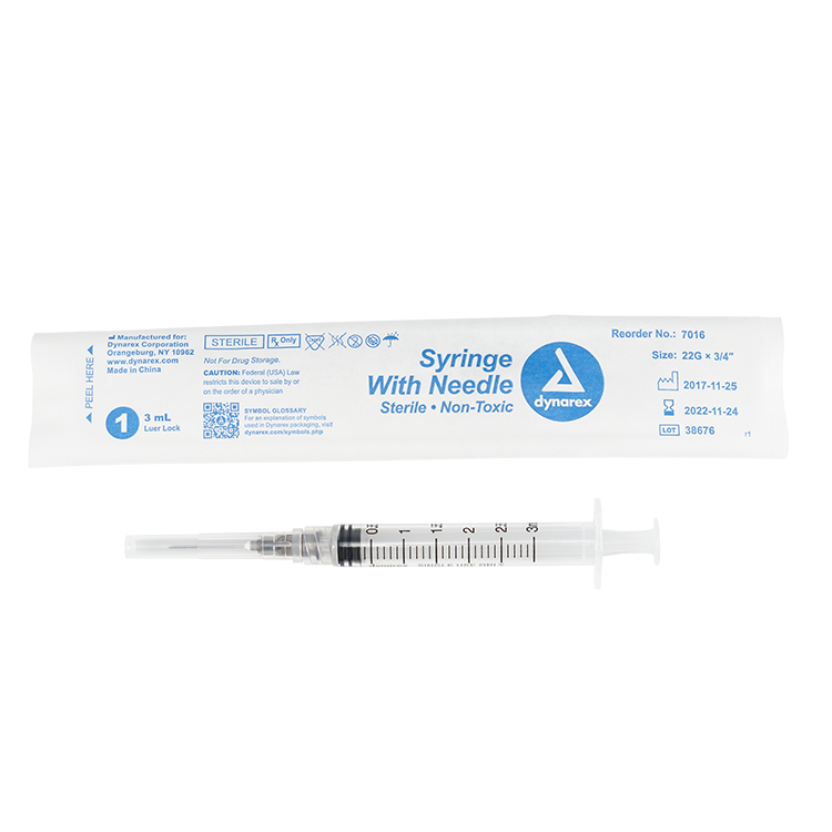 Syringe - Non-Safety with Needle - Luer Lock, 22G, 3/4" Needle, 3 cc - 100 per box / 8 boxes per case