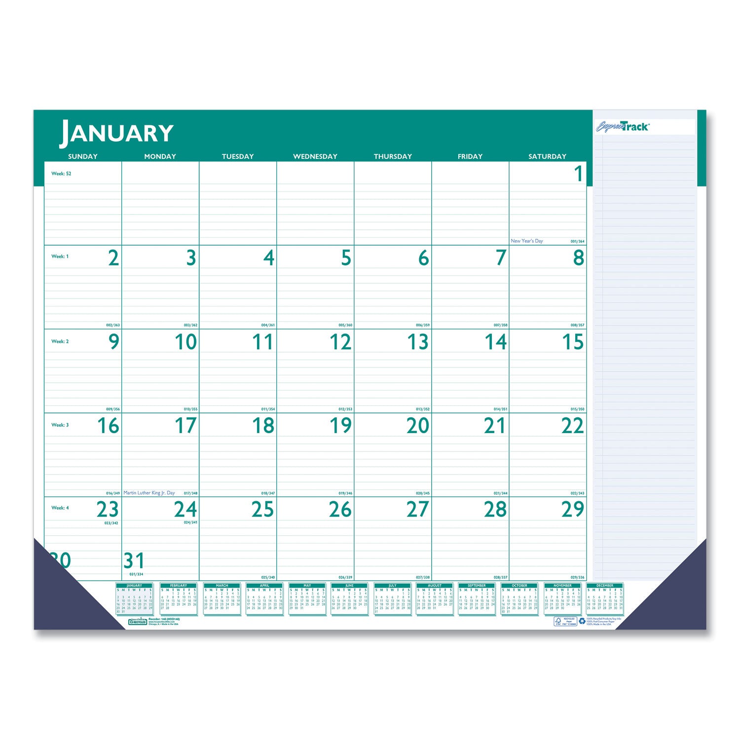 Monthly - 13 Month - January 2026 to January 2027 - Desk Pad - 1 Each