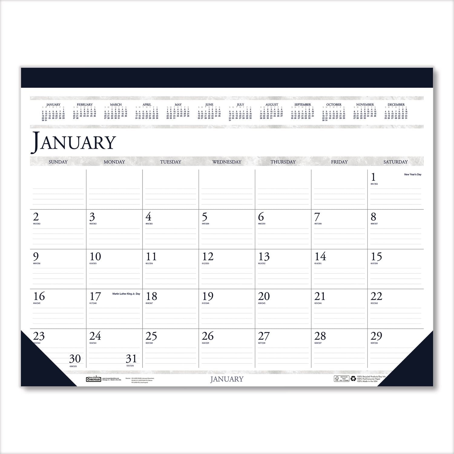 House of Doolittle Deep Blue Print 18.5" Desk Pad Calendar