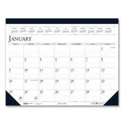 Julian Dates - Monthly - 12 Month - January 2026 to December 2026 - 1 Month Single Page Layout - 22" x 17" Sheet Size - 2.13" x 3" Block - Desk Pad - Blue - Vinyl, Leather - 17" Height x 22" Width - Perforated - 1 Each
