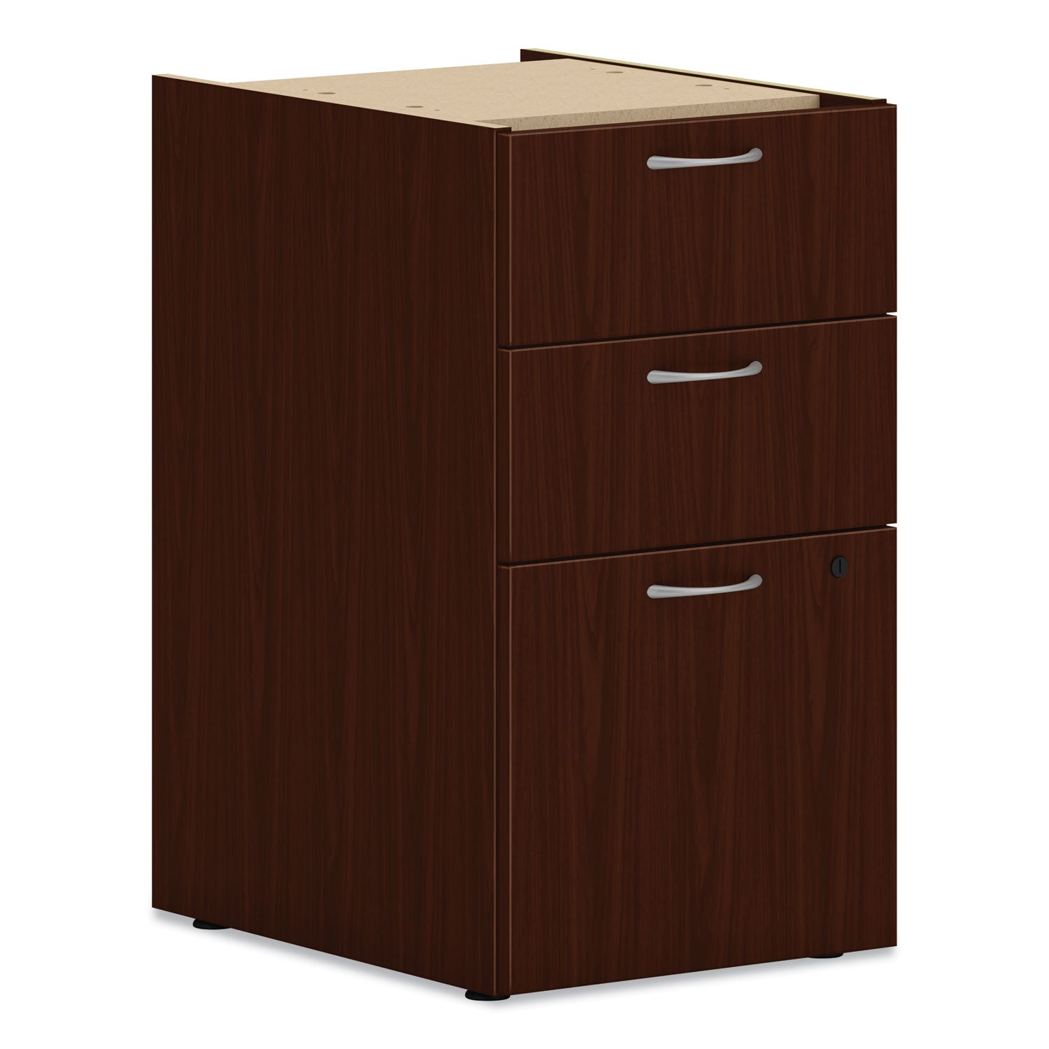 HON Mod HLPLPSBBF Pedestal, 28"H x 15"W x 20"D, 3 Drawers, Traditional Mahogany Laminate, 1 Each