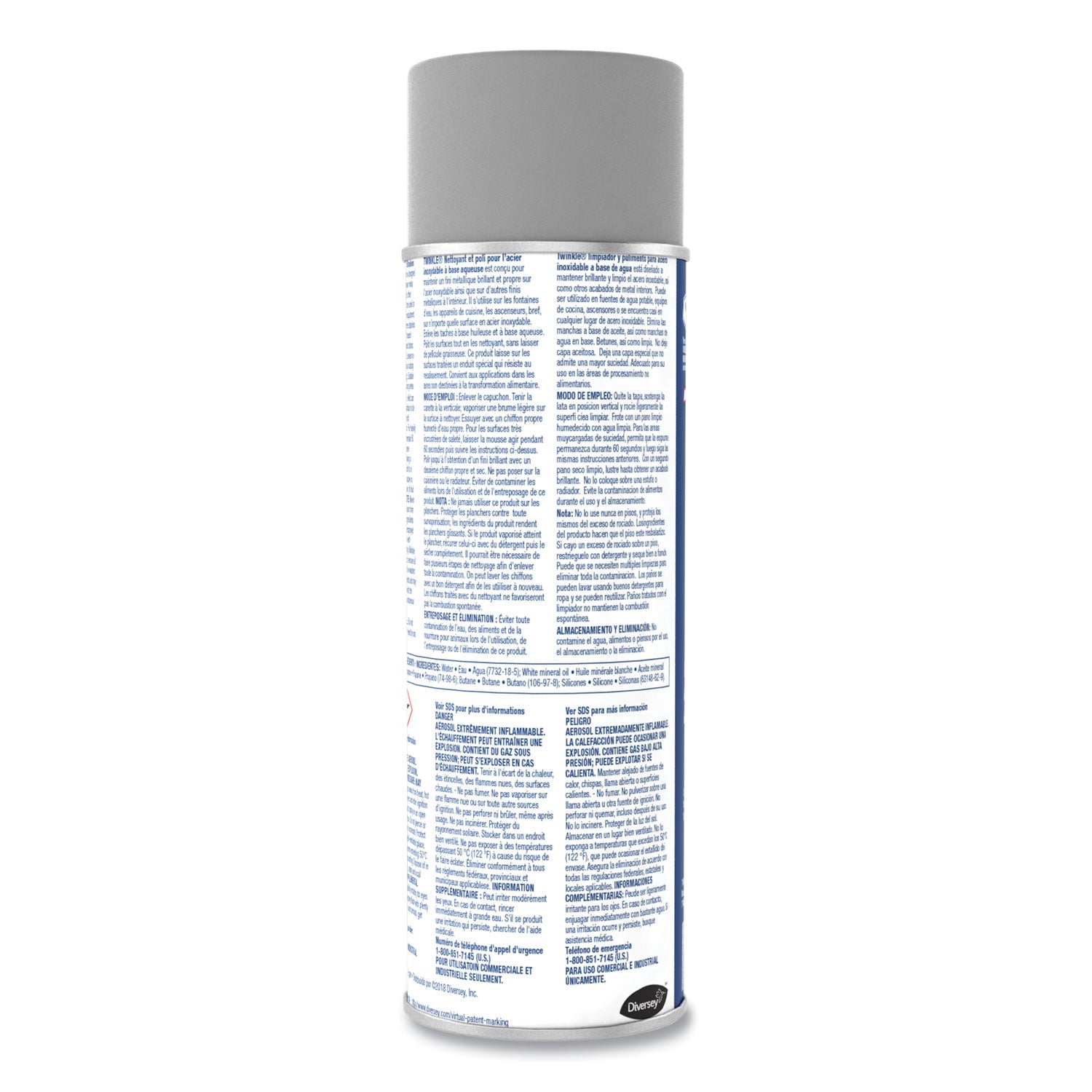 Twinkle Stainless Steel Cleaner/Polish, Aerosol, 17 oz, Residue-Free, Film-Free, CFC-Free, White, 1 Each