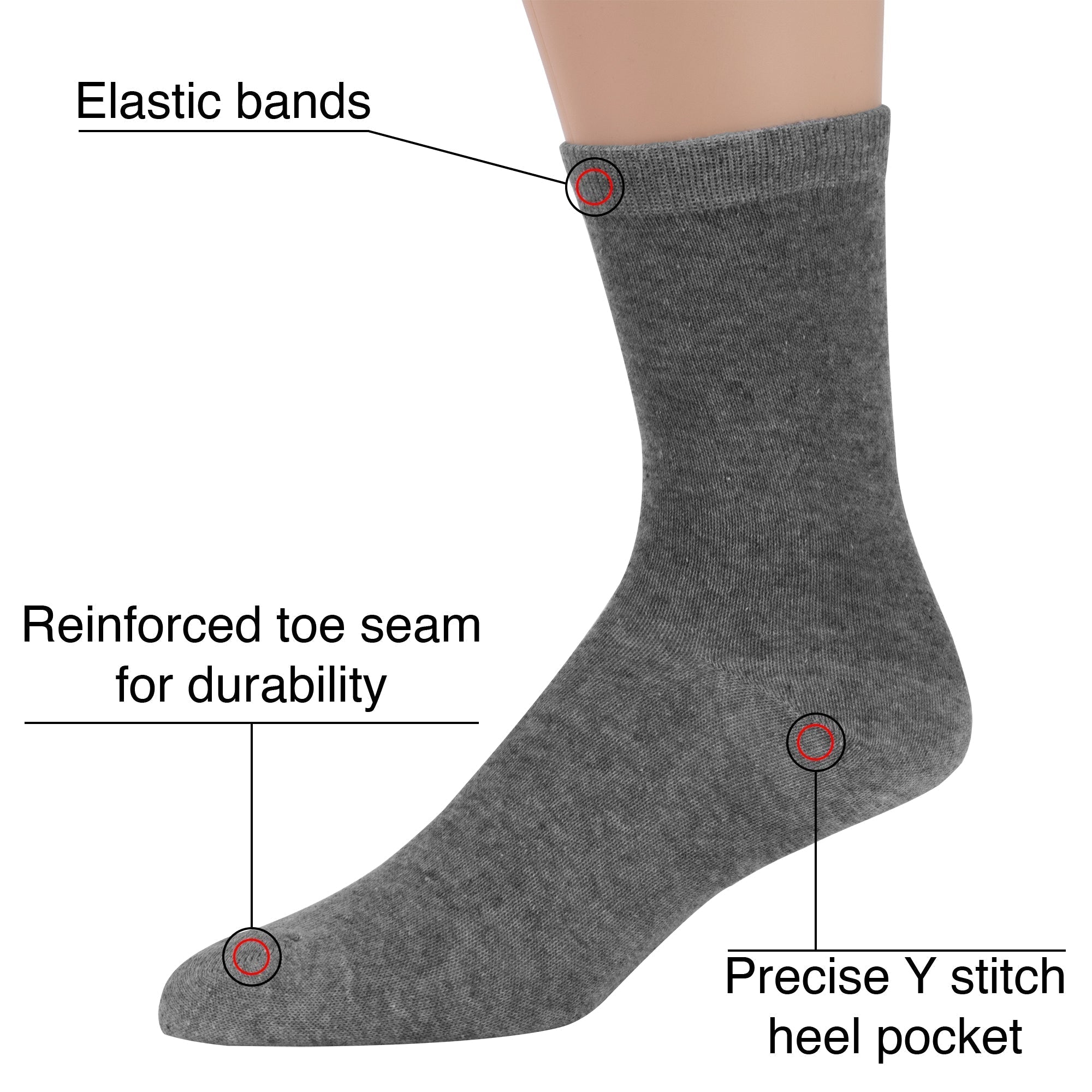 Men's Solid Crew Socks - Grey - 100 pairs in the Pack