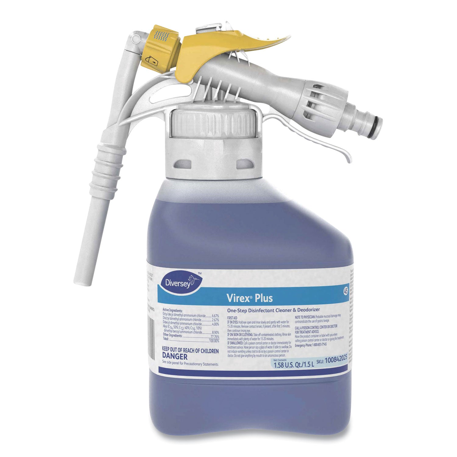 Diversey Virex Plus Disinfectant Cleaner - Ready-To-Use/Concentrate - 50.7 fl oz (1.6 quart) - Surfactant Scent - Bactericide, Virucidal, Fungicide - Blue - 2 / Carton