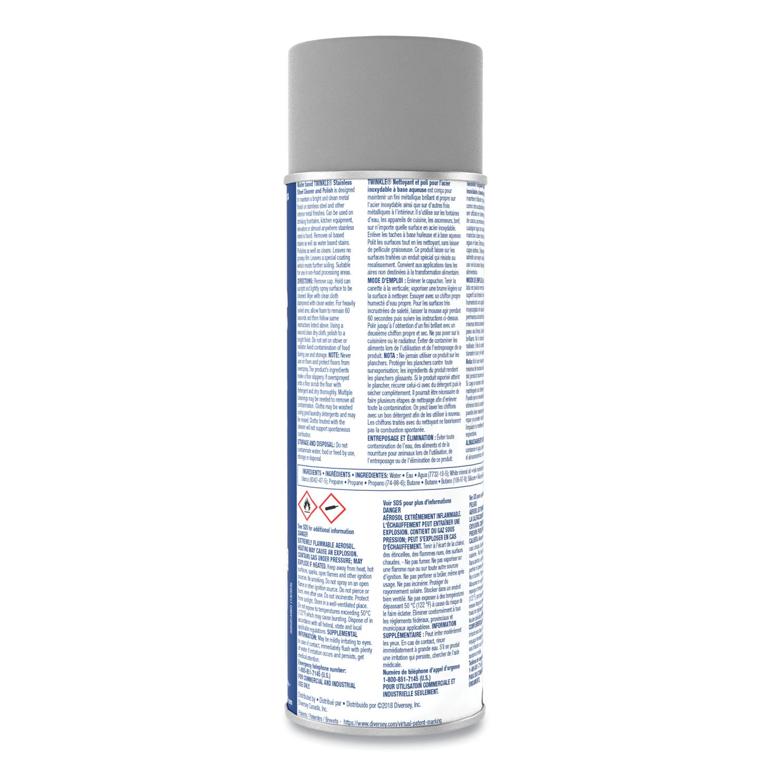 Twinkle Stainless Steel Cleaner/Polish, Aerosol, 17 oz, Residue-Free, Film-Free, CFC-Free, White, 1 Each